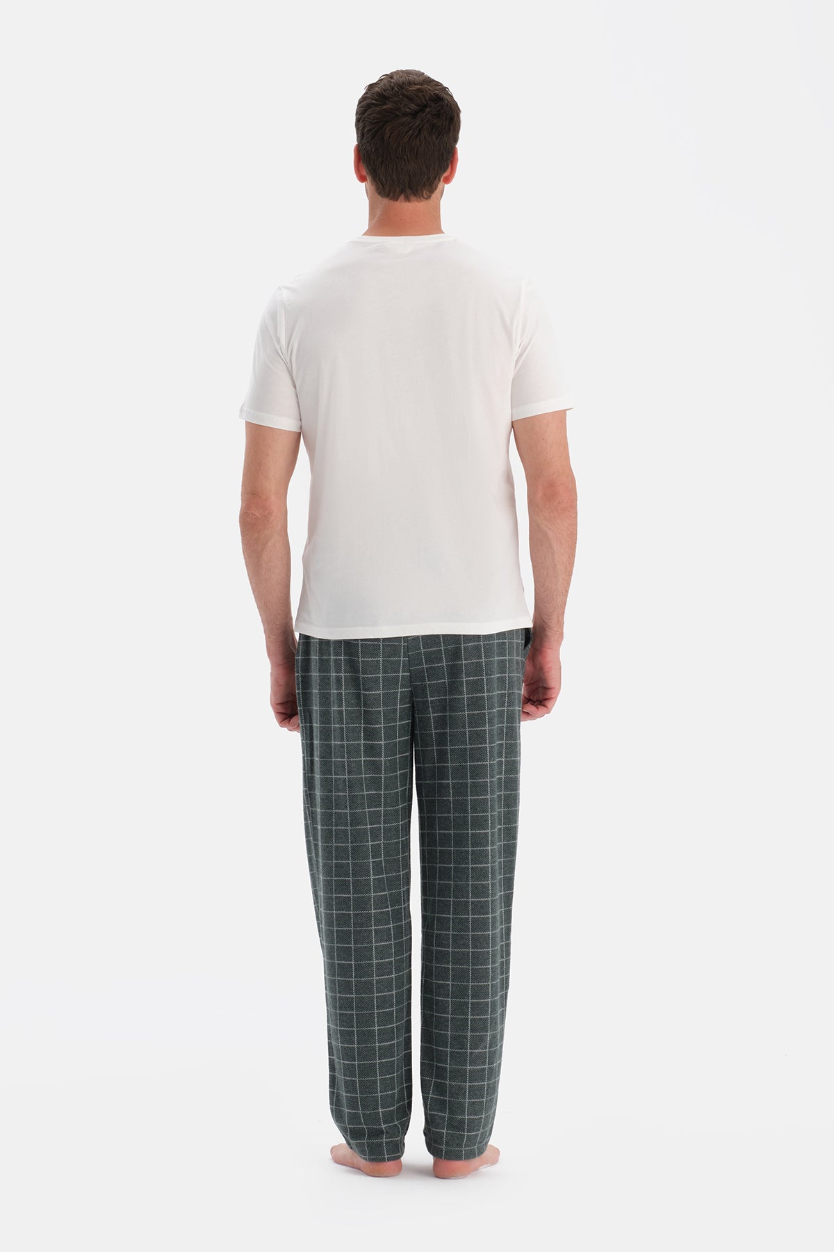 Yeşil Ekoseli Örme Pantolon