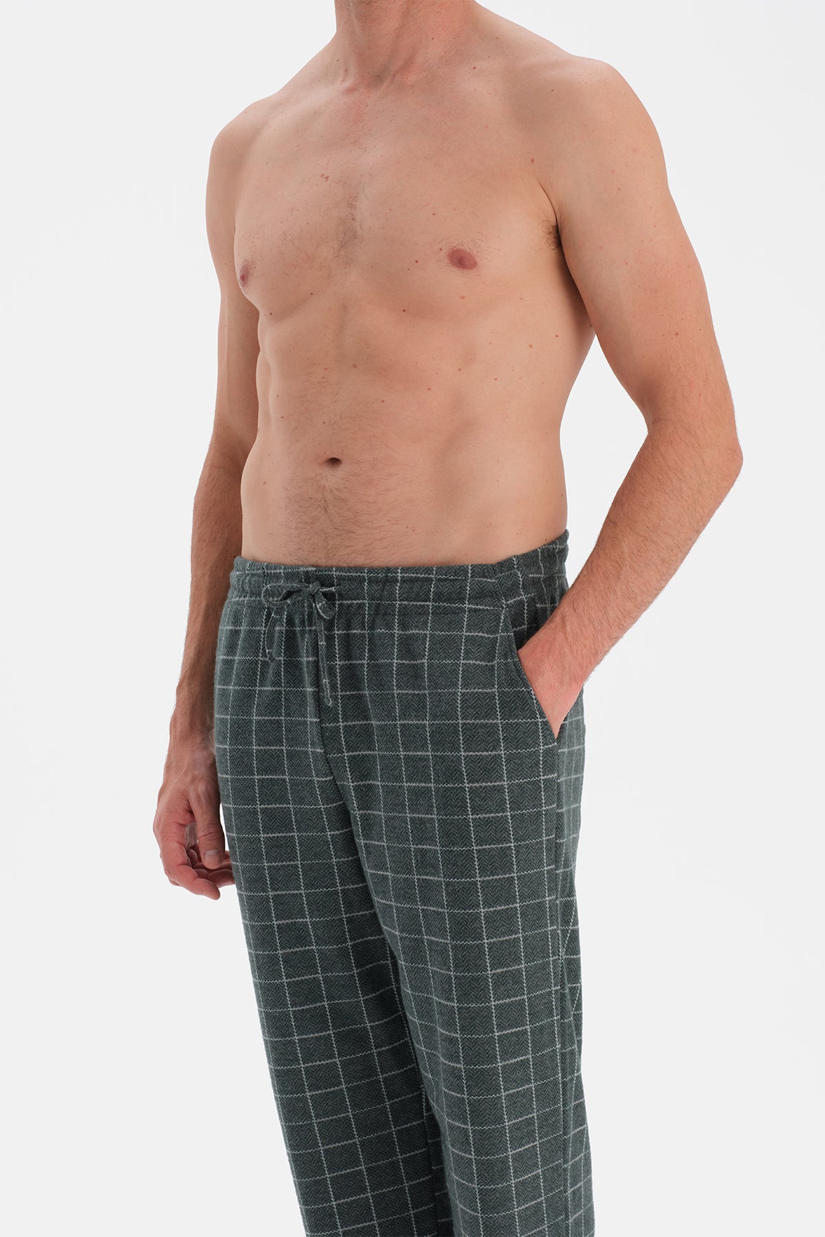 Yeşil Ekoseli Örme Pantolon