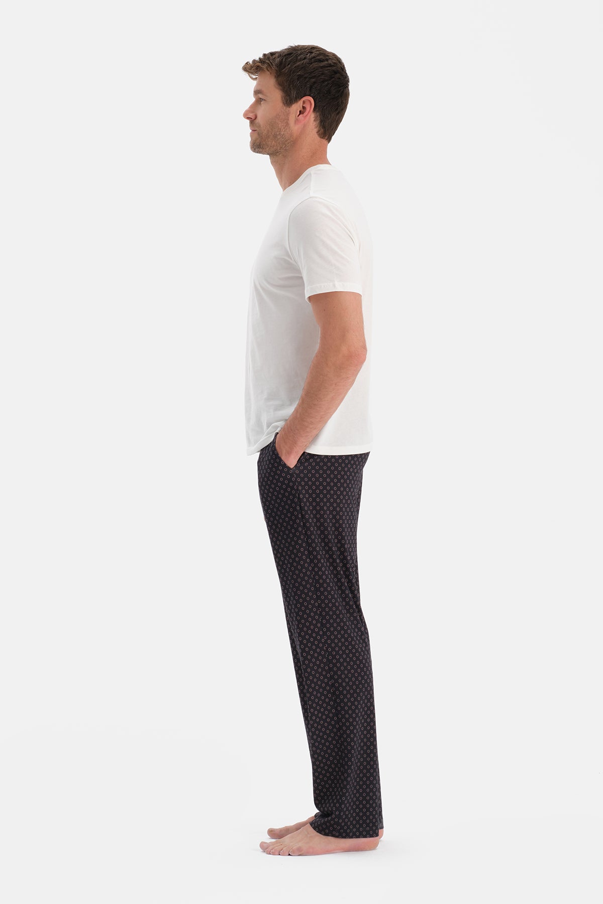 Siyah Metraj Baskılı Pamuk Modal Pantolon