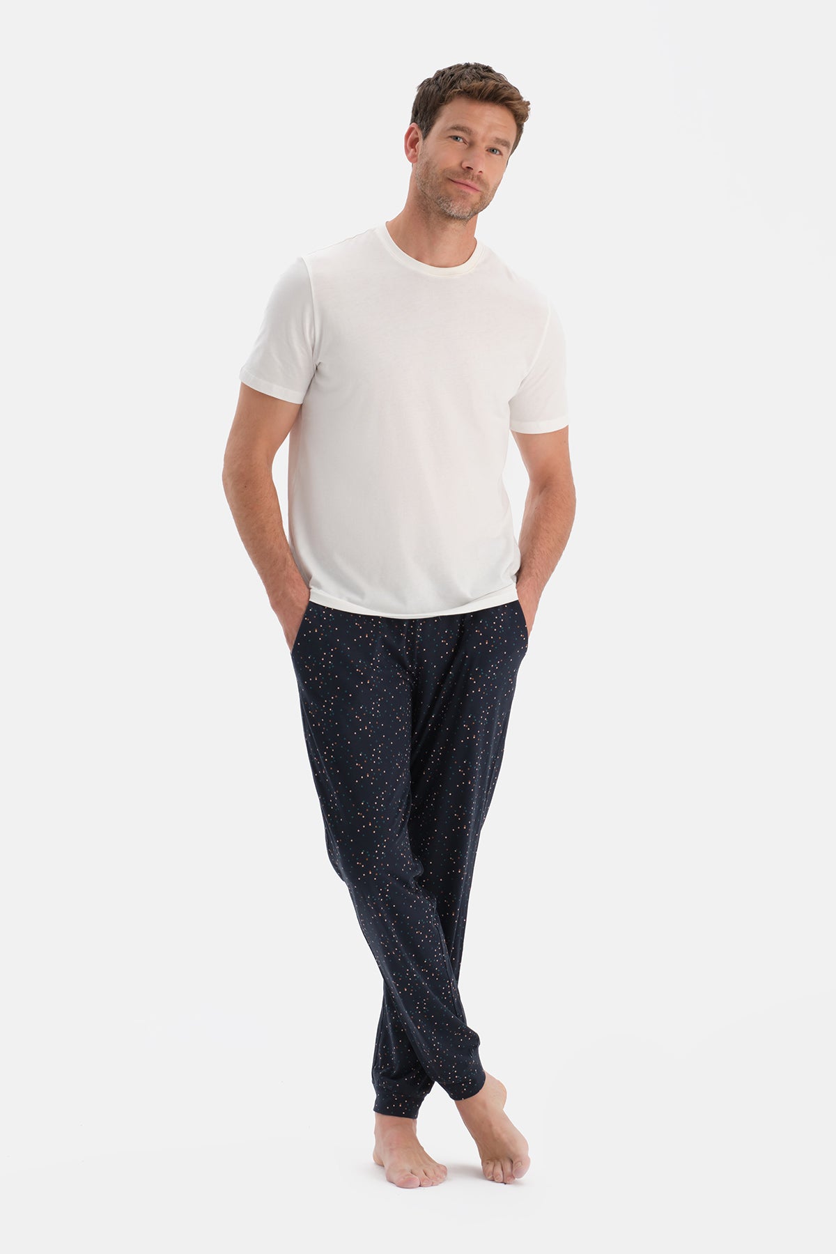 Lacivert Metraj Baskılı Pamuk Modal Pantolon