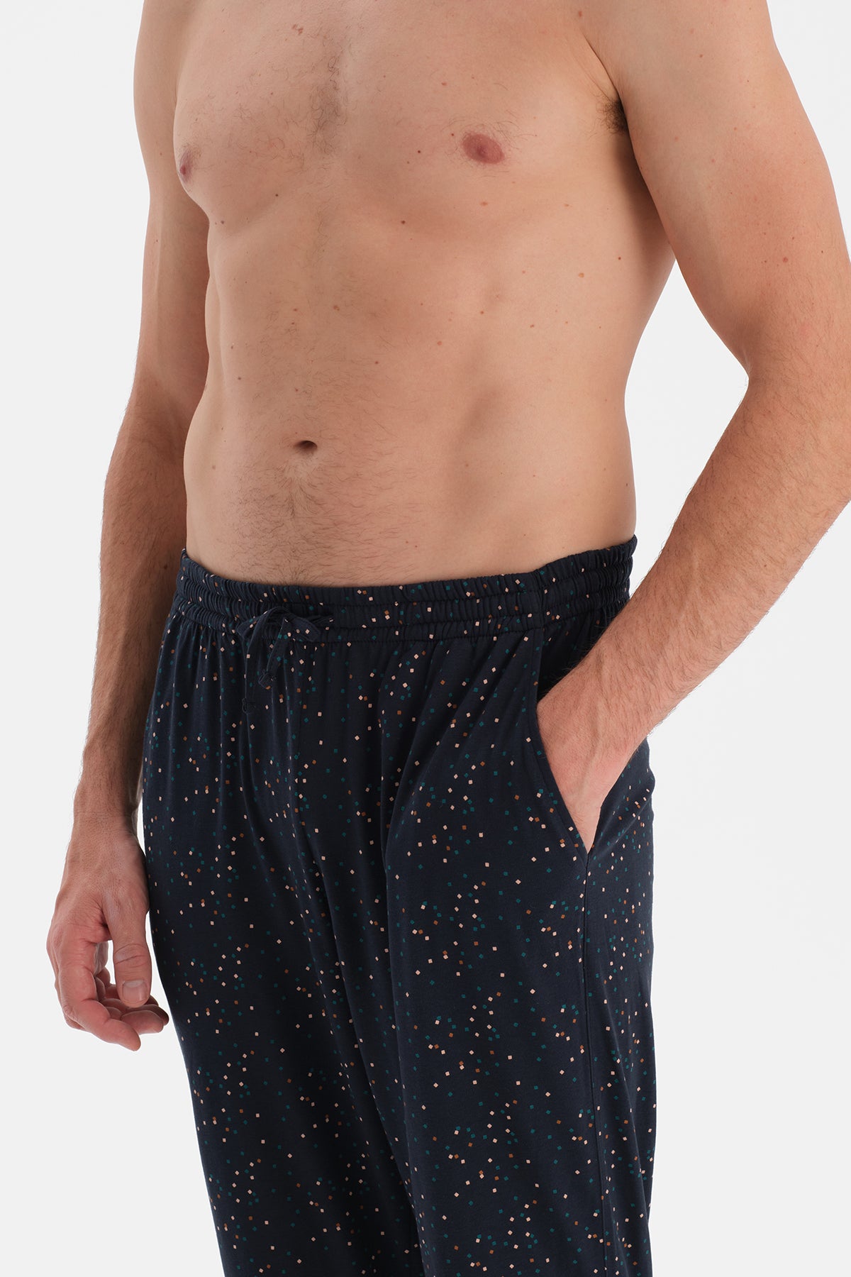 Lacivert Metraj Baskılı Pamuk Modal Pantolon