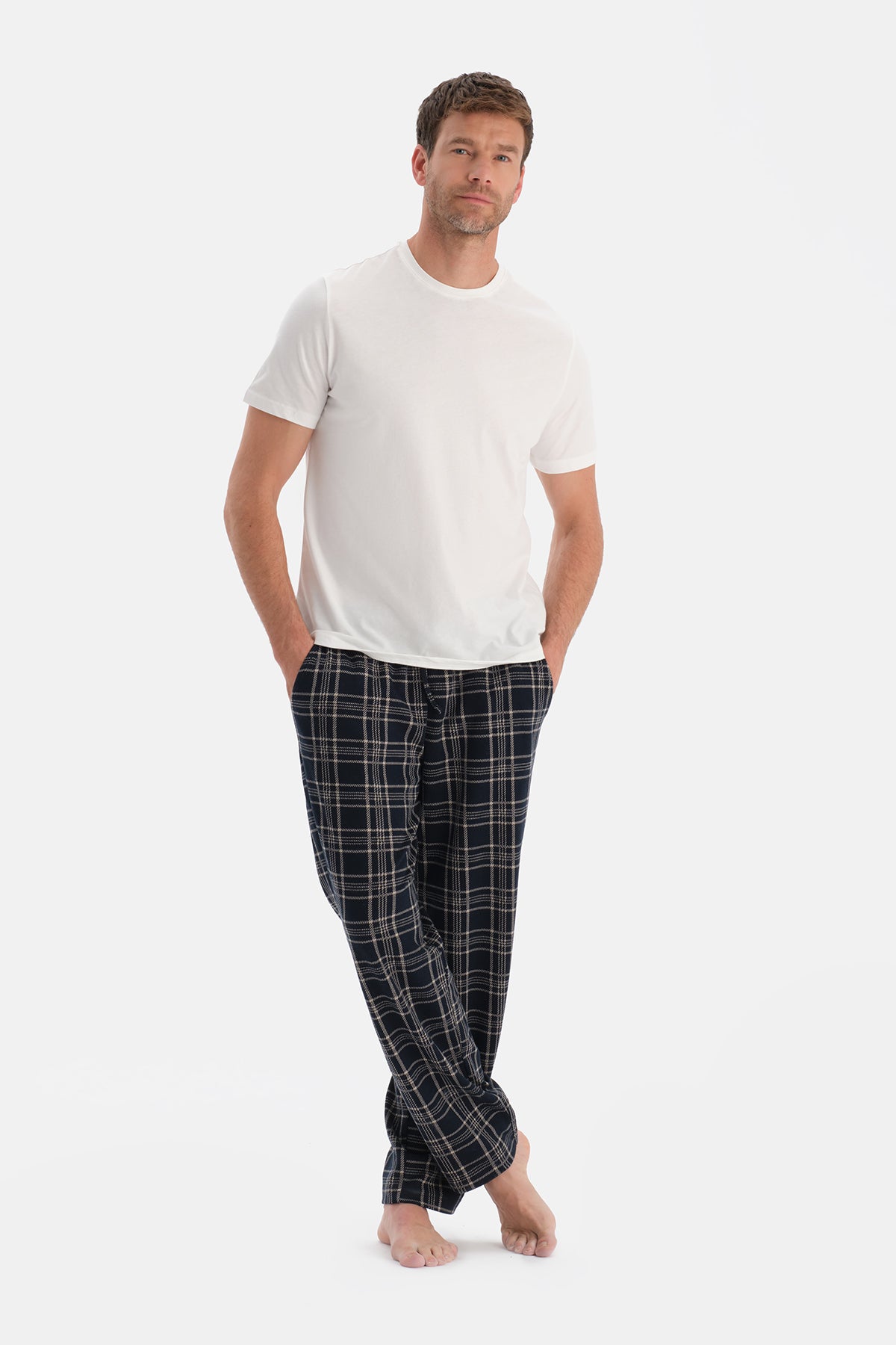 Lacivert Ekoseli Örme Pantolon