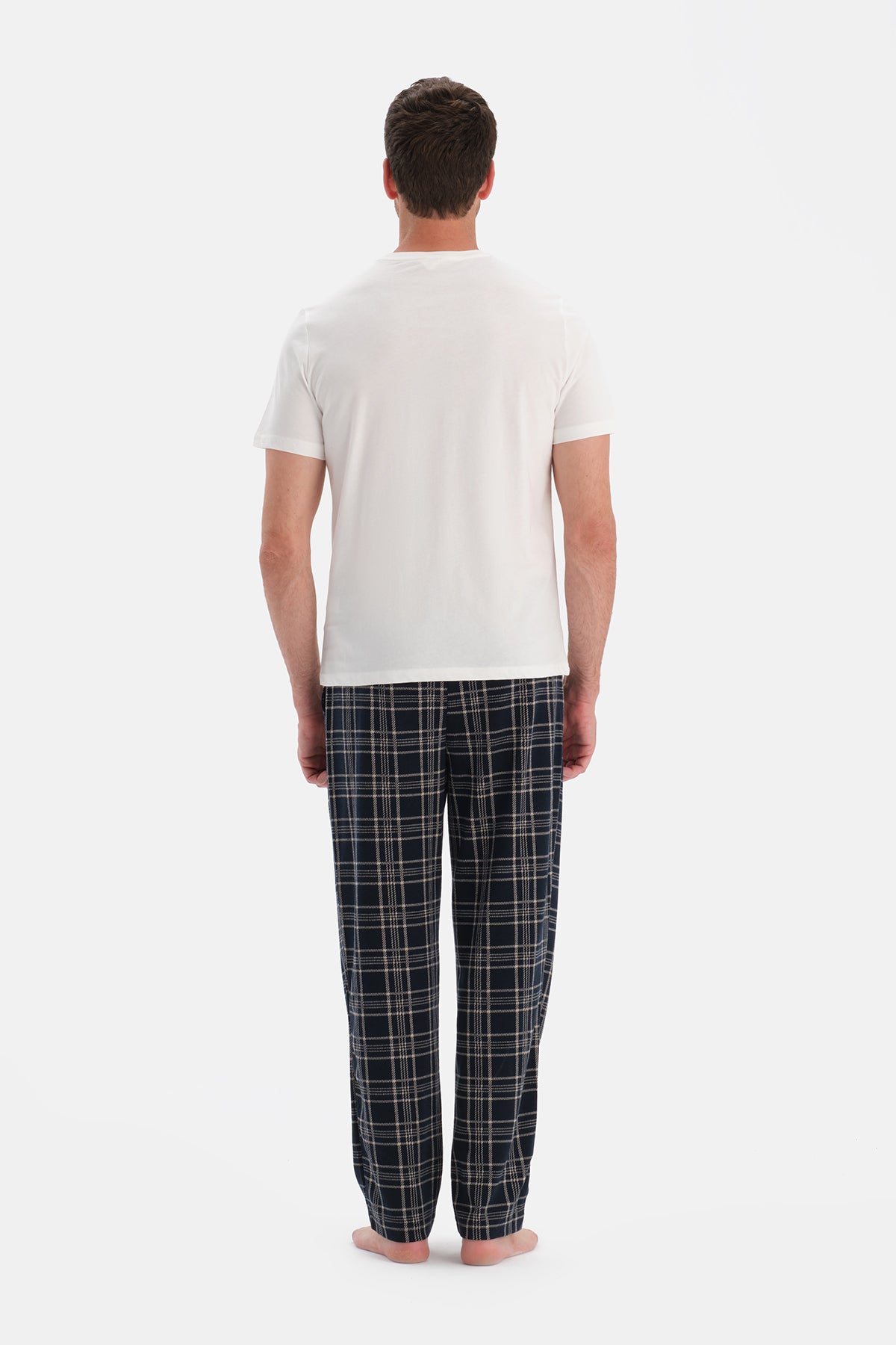 Lacivert Ekoseli Örme Pantolon