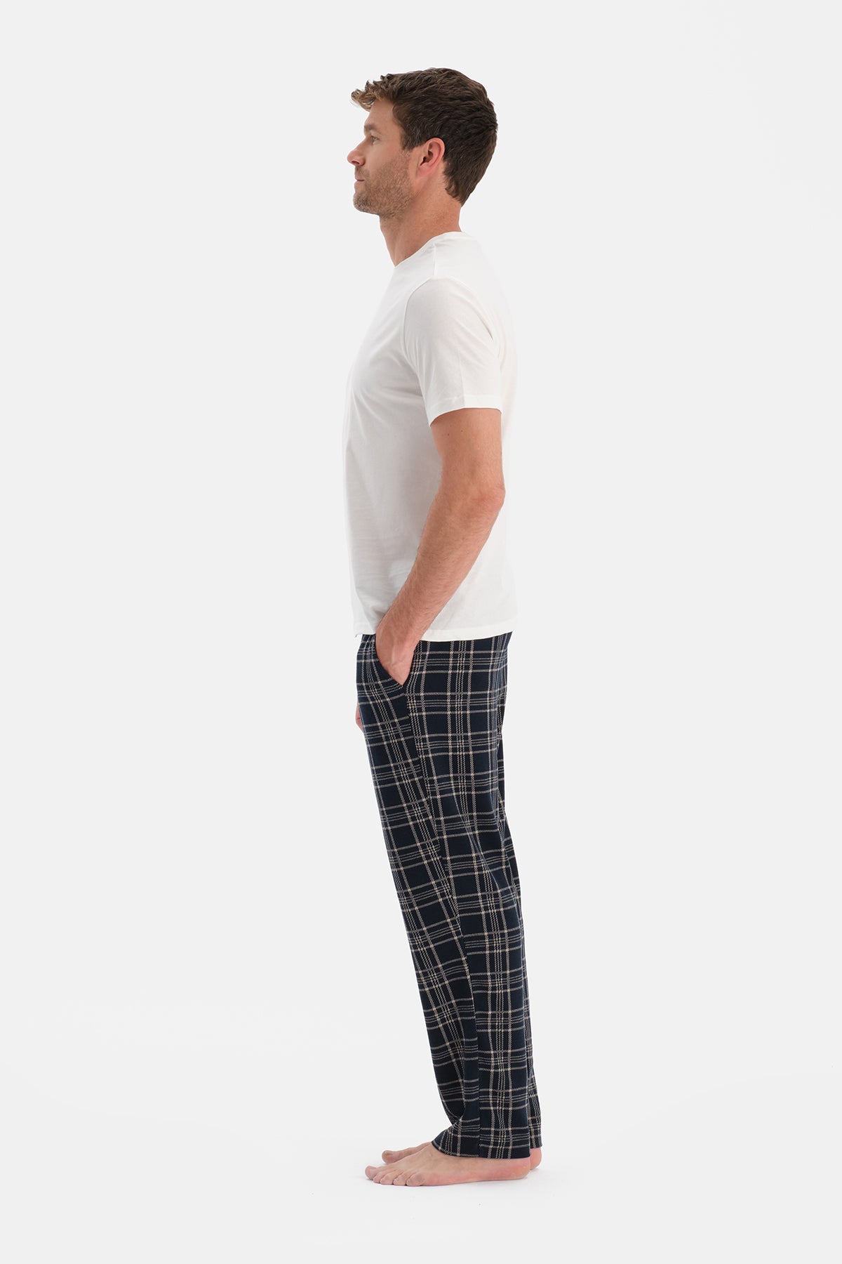 Lacivert Ekoseli Örme Pantolon