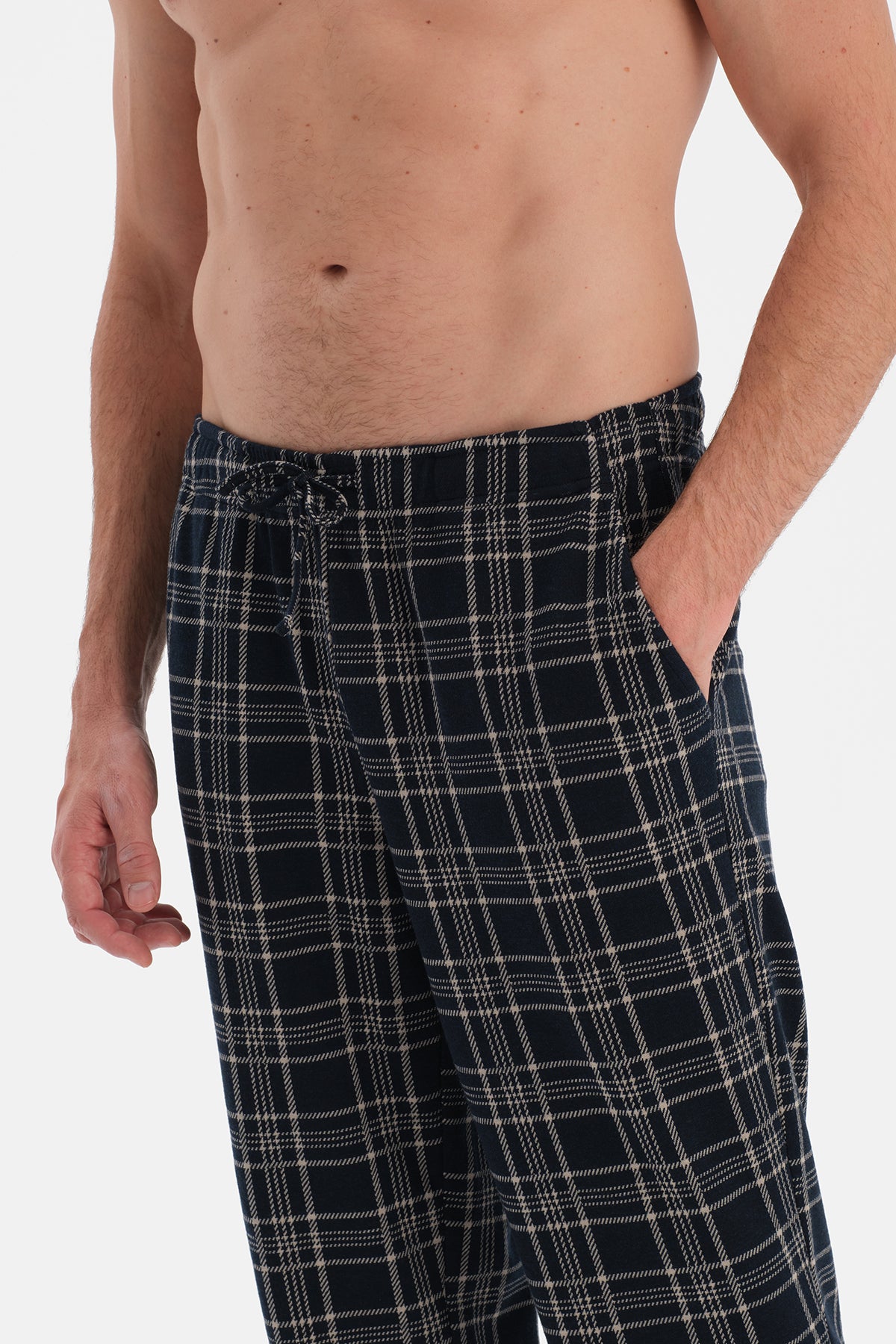 Lacivert Ekoseli Örme Pantolon