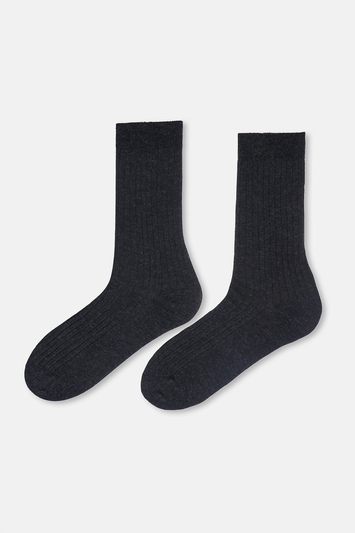 Antrasıt Erkek Yün Karışımlı İnce Rib Çorap