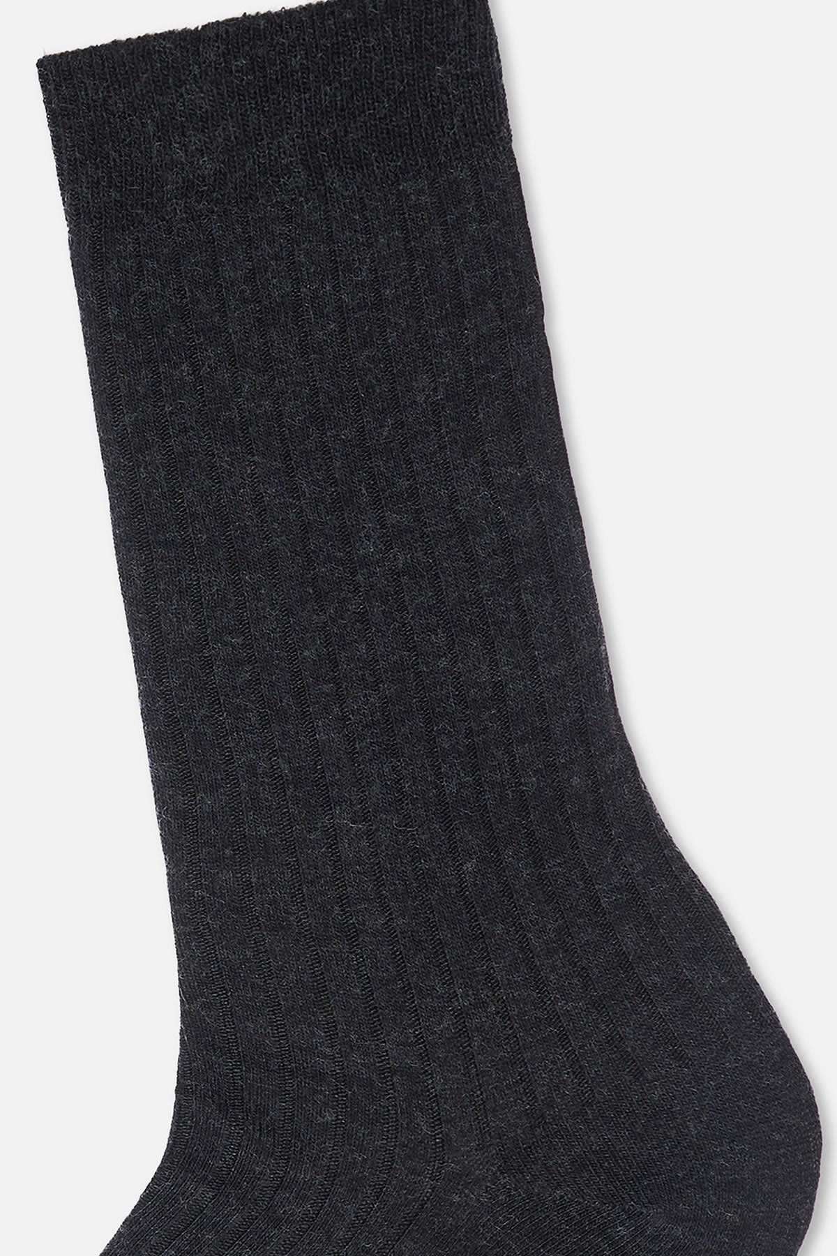 Antrasıt Erkek Yün Karışımlı İnce Rib Çorap