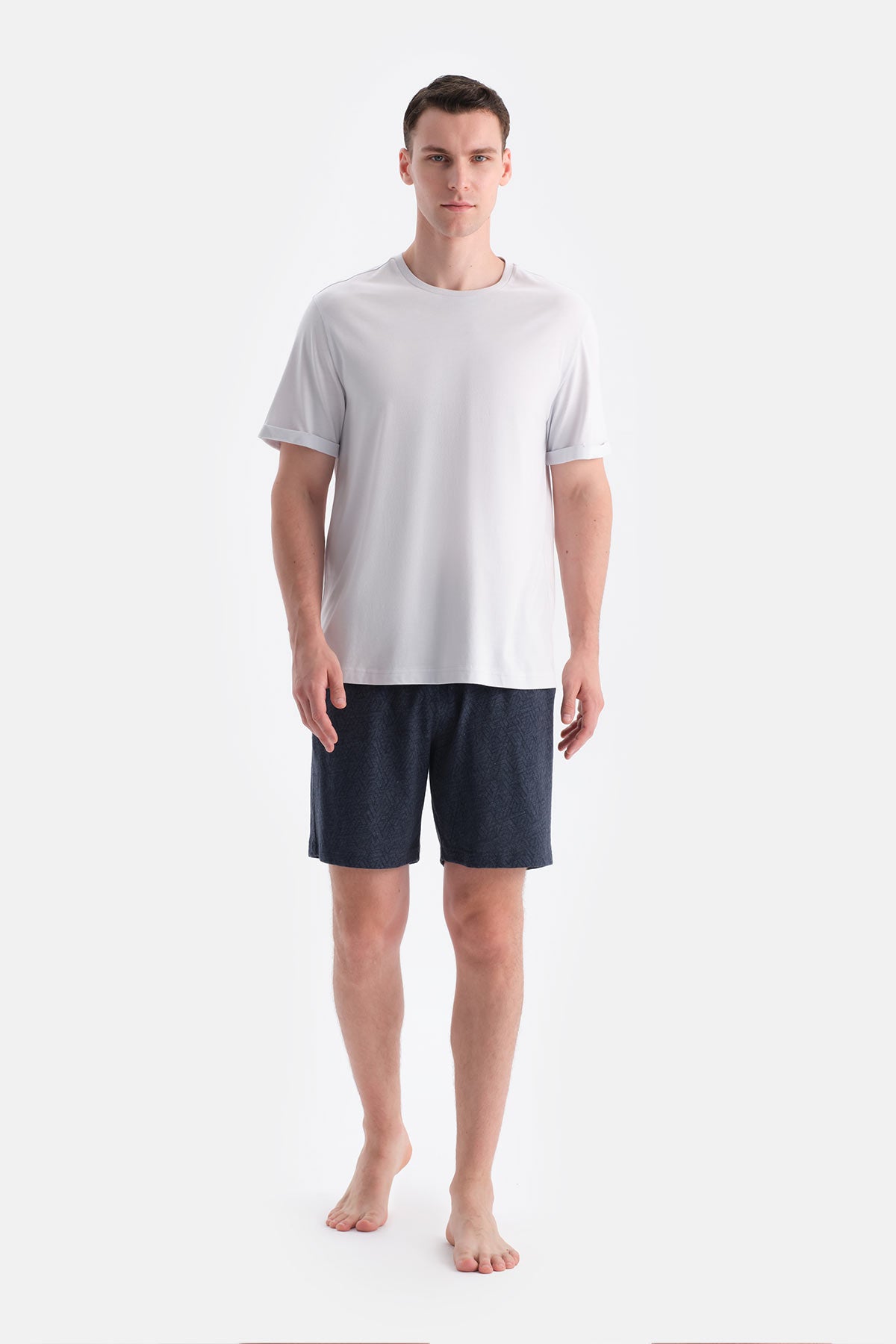 Buz Mavisi Kısa Kollu Altı Desenli Tişört Şort Takım