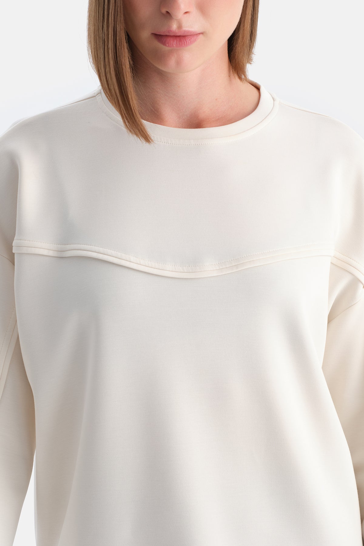 Ekru Kadın Modal Biye Detaylı Sweatshirt