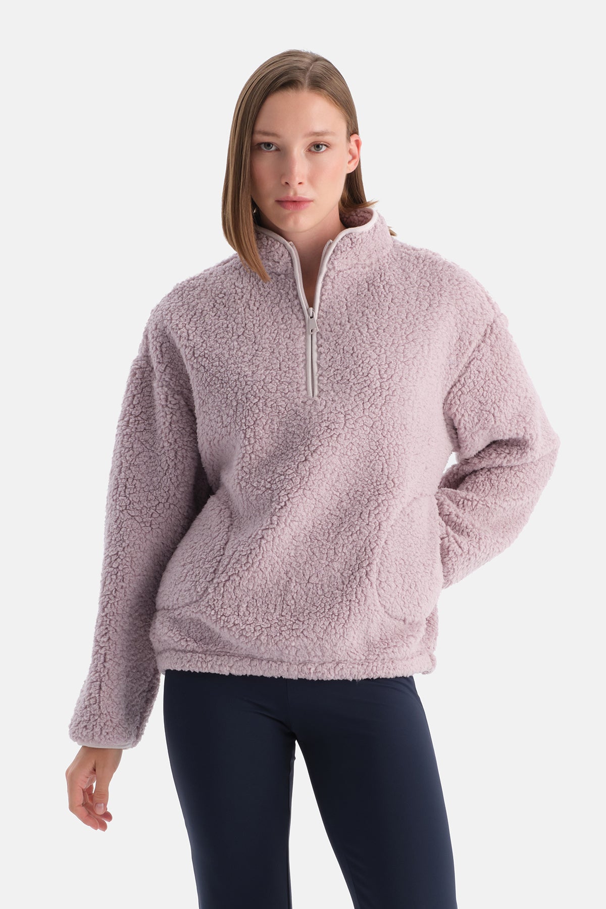 Lila Kadın Yarım Fermuarlı Sweatshırt