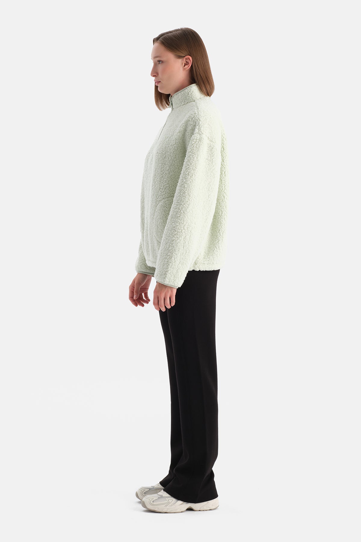 Mint Yeşili Kadın Yarım Fermuarlı Sweatshırt
