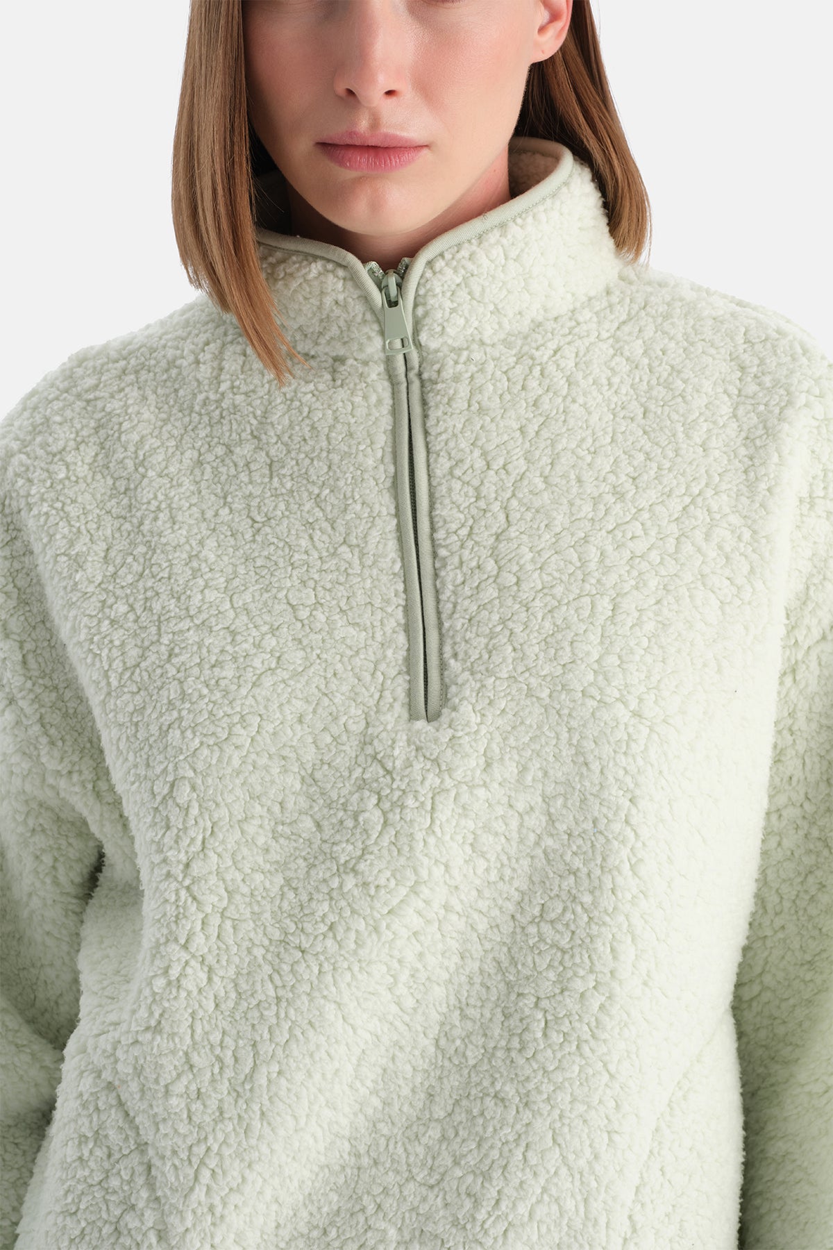 Mint Yeşili Kadın Yarım Fermuarlı Sweatshırt