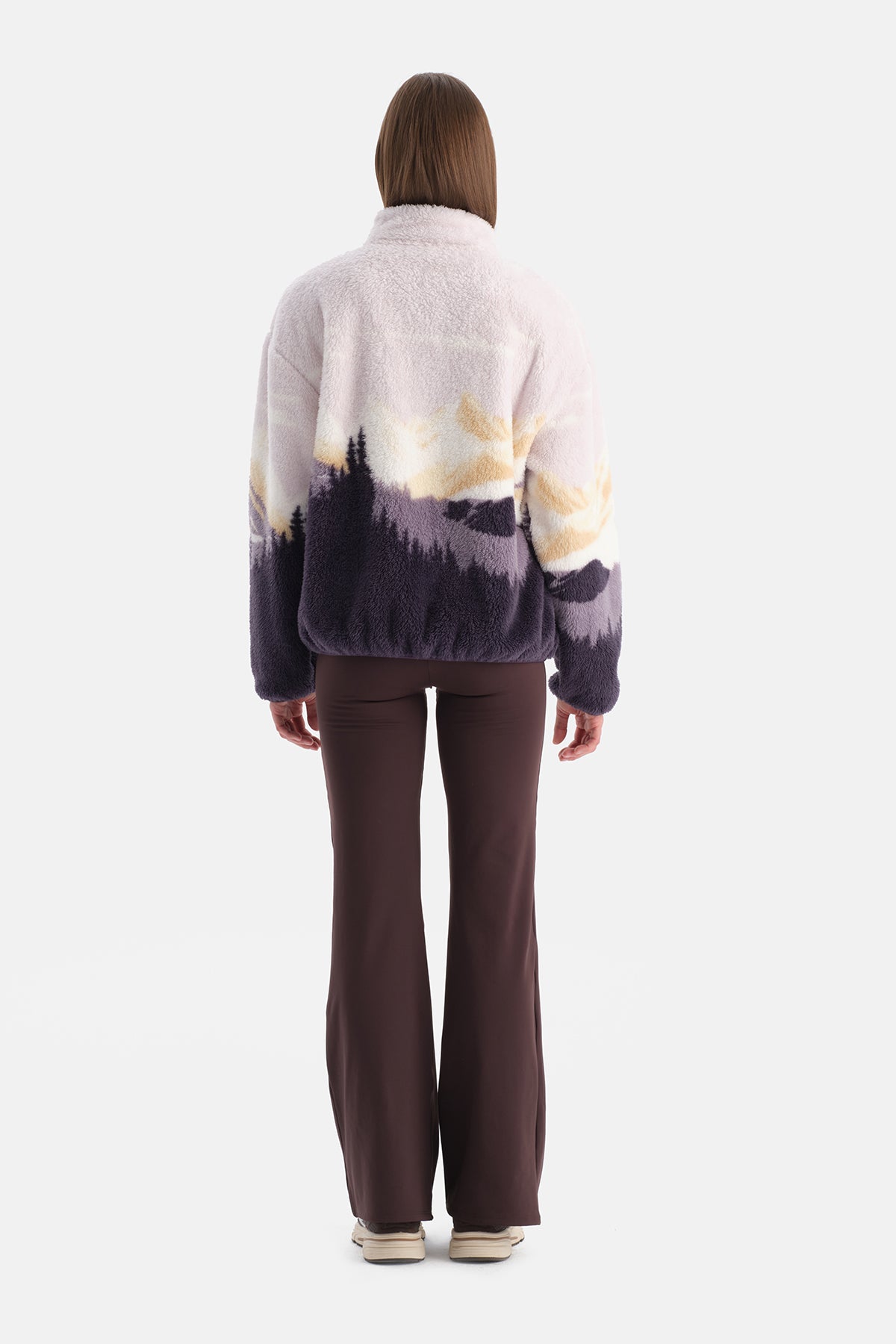 Multicolor Kadın Dağ Baskılı Polar Sweatshirt