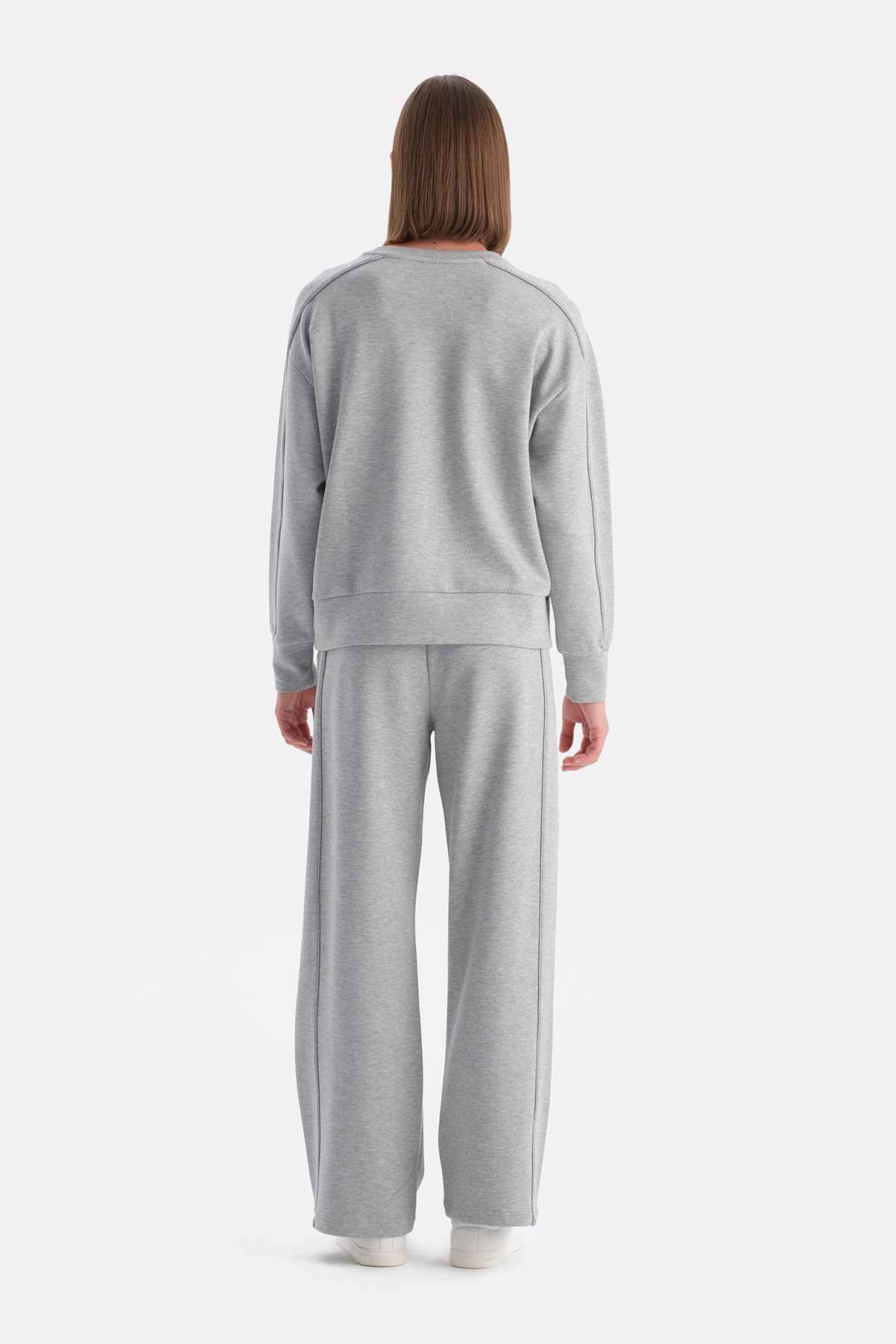 Gri Melanj Bisiklet Yaka Sweatshirt