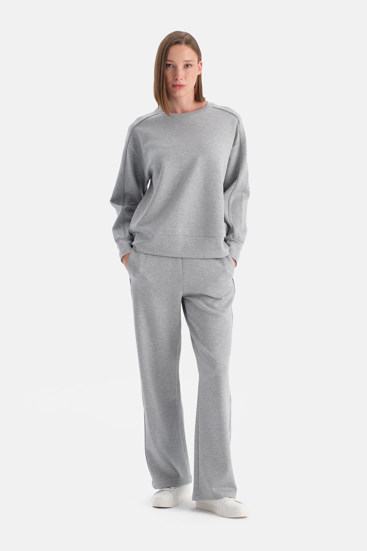 Gri Melanj Bisiklet Yaka Sweatshirt