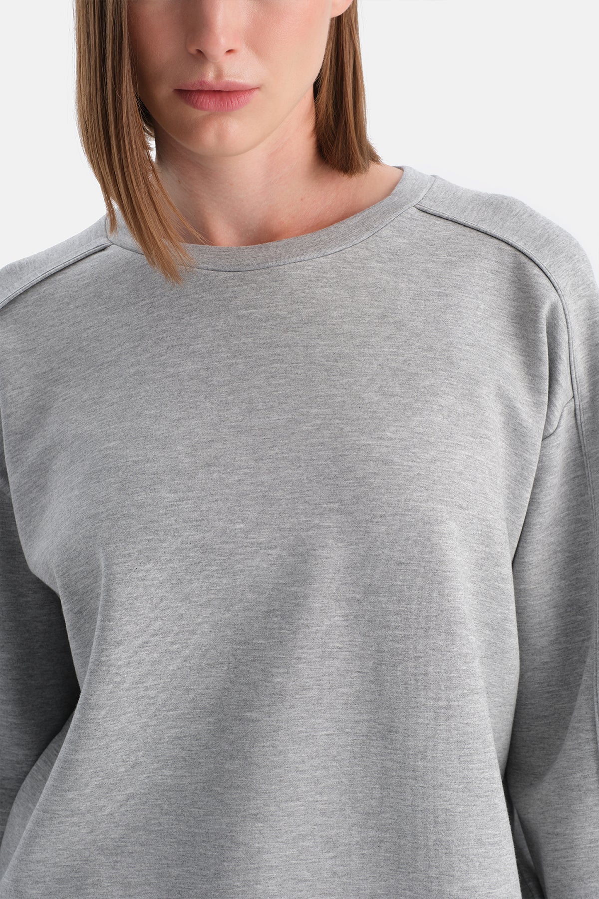 Gri Melanj Bisiklet Yaka Sweatshirt