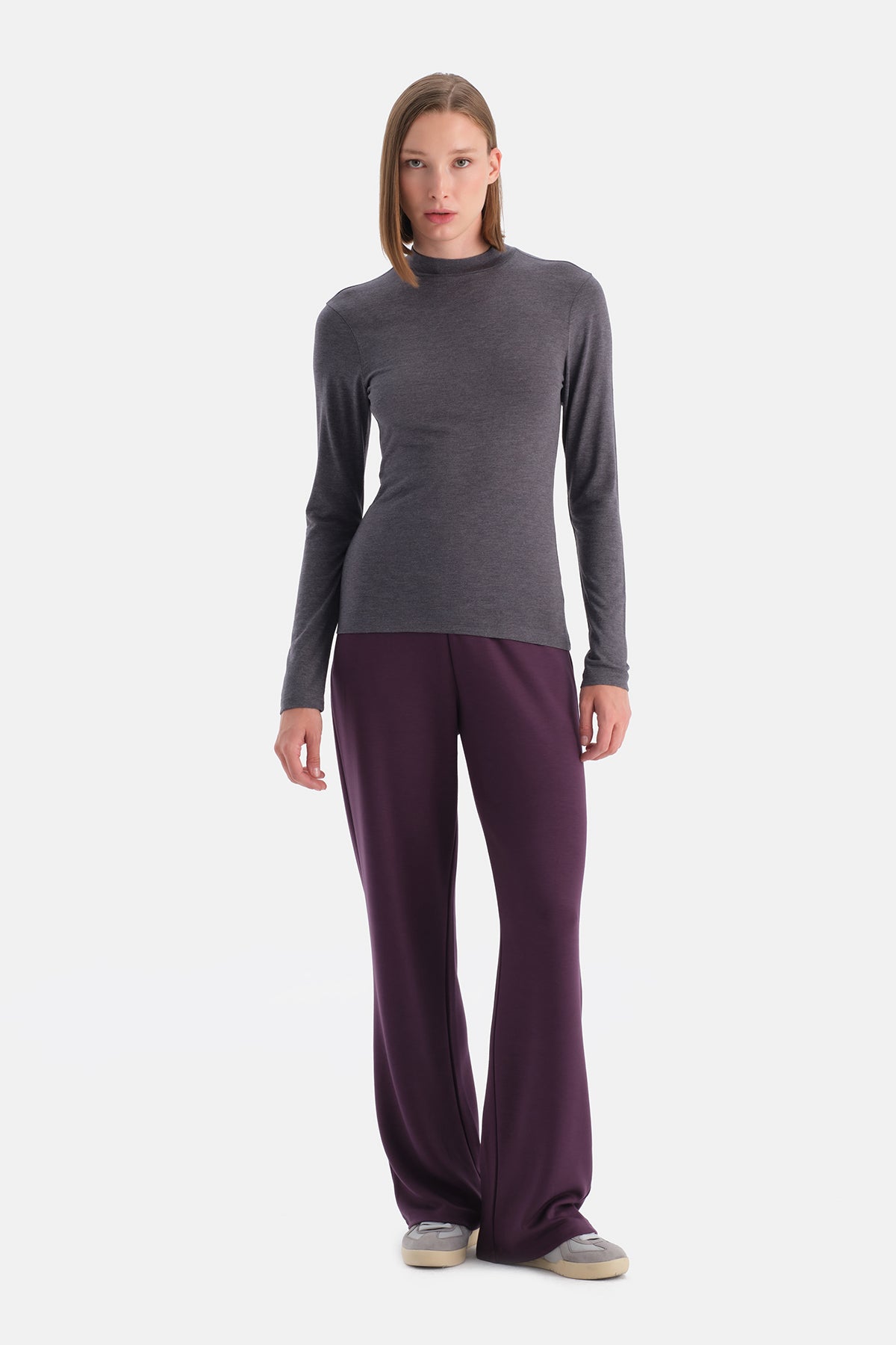 Antrasit Melanj Travel Balıkçı Yaka Uzun Kollu Bluz