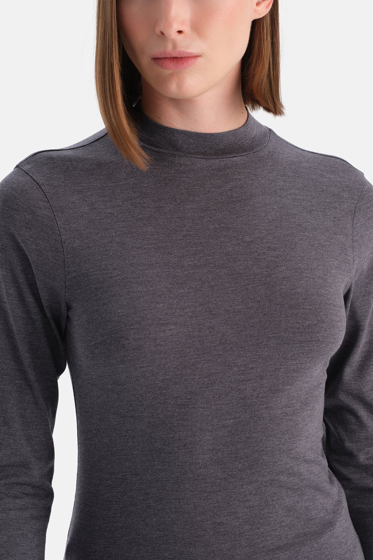 Antrasit Melanj Travel Balıkçı Yaka Uzun Kollu Bluz