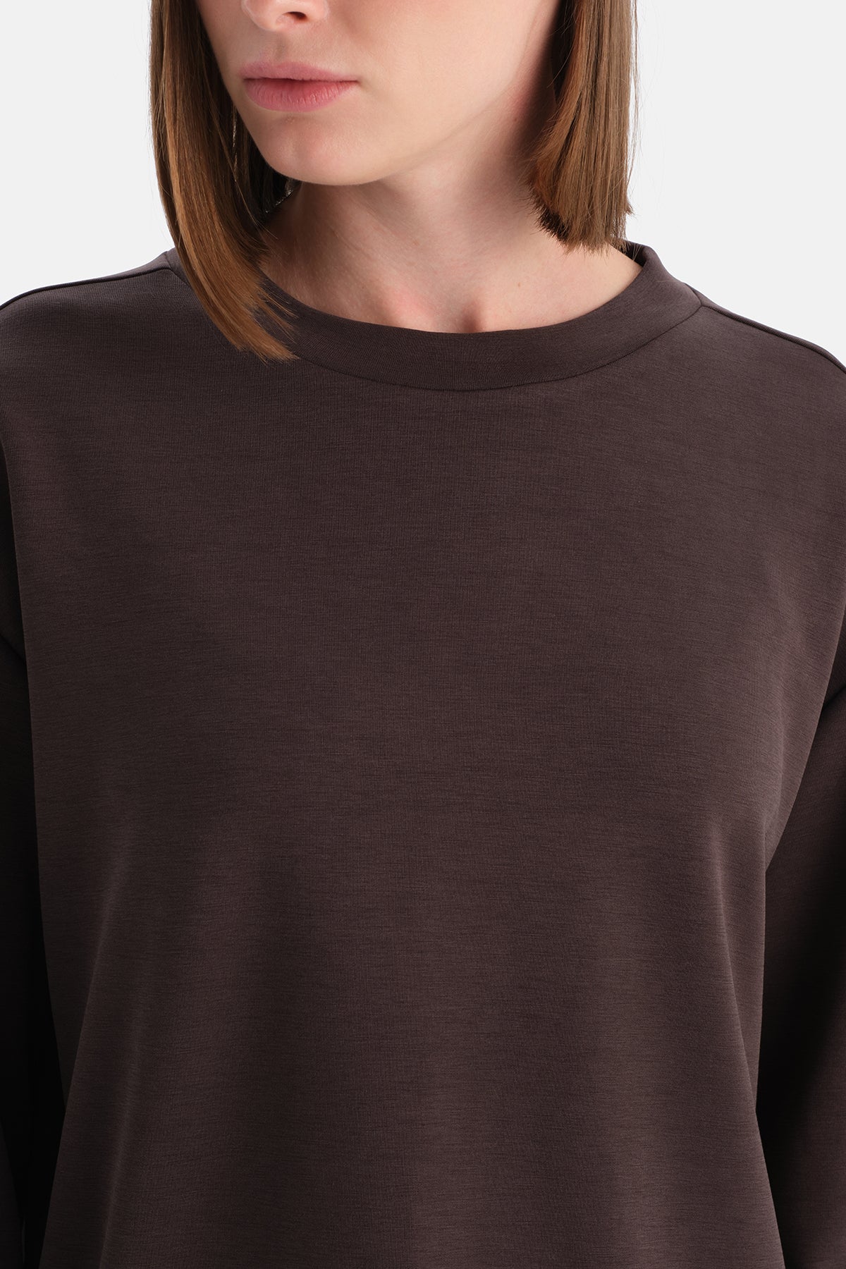 Koyu Kahve Düşük Omuz Modal Oversize Sweatshirt