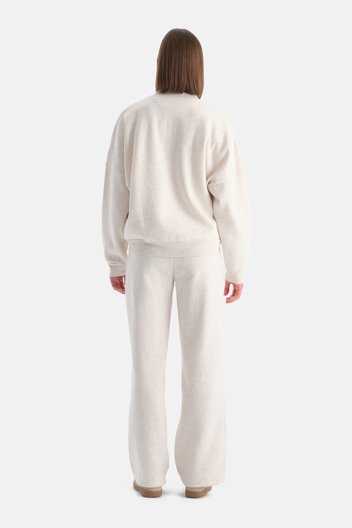 Ekru Melanj Travel Fermuarlı Üç İplik Sweatshirt