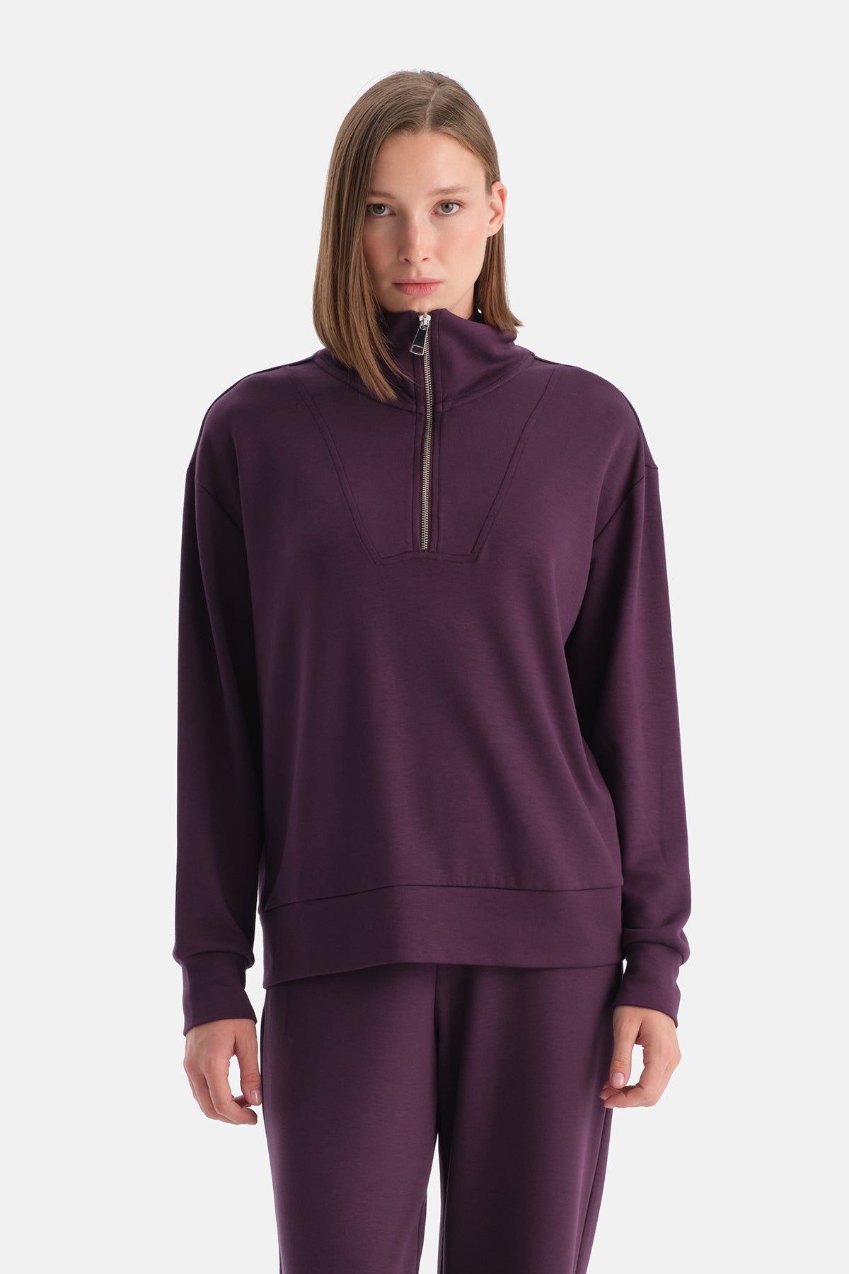 Mürdüm Travel Yarım Fermuarlı Sweatshirt