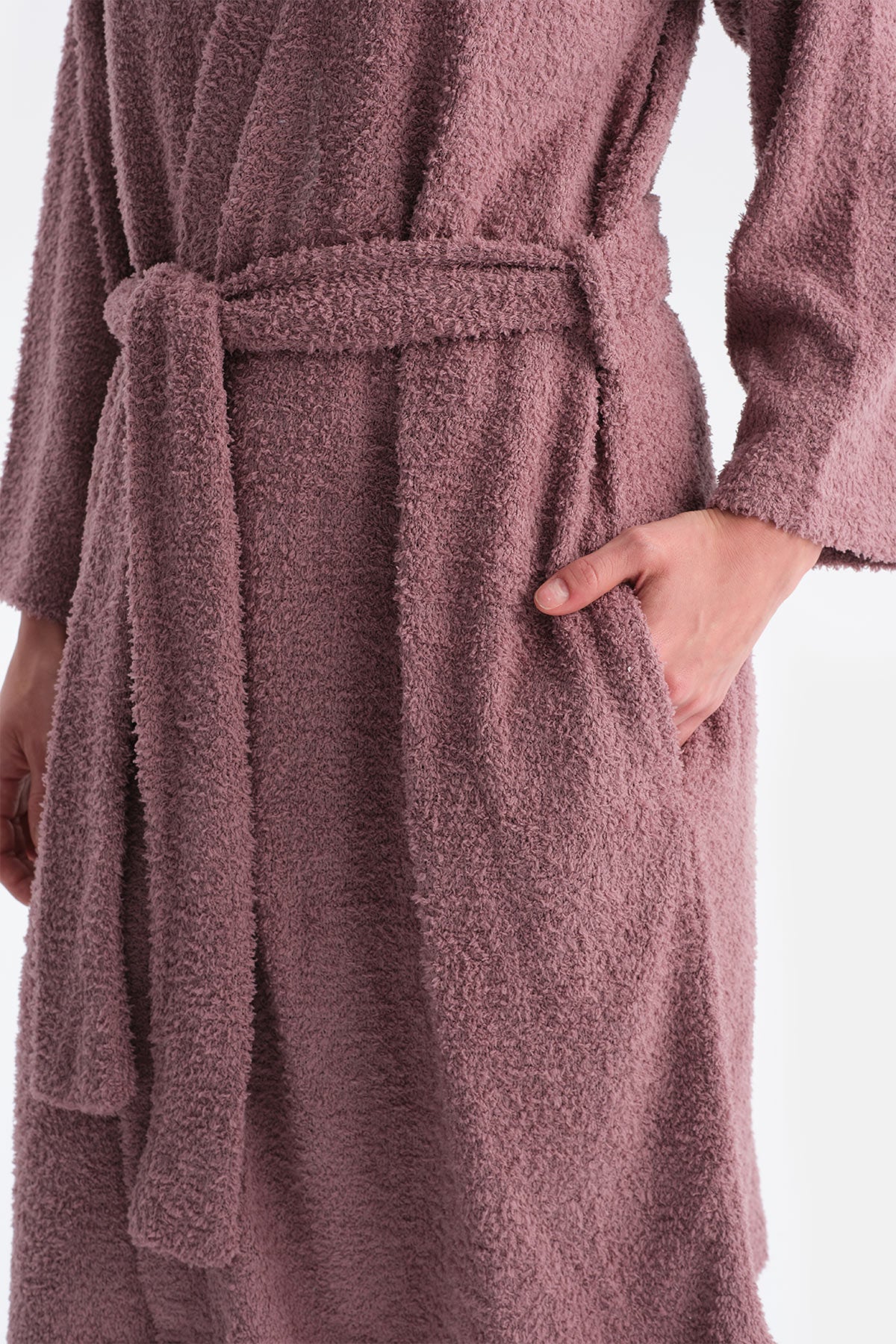 Gül Kurusu Uzun Kollu Şönil Örme Sabahlık