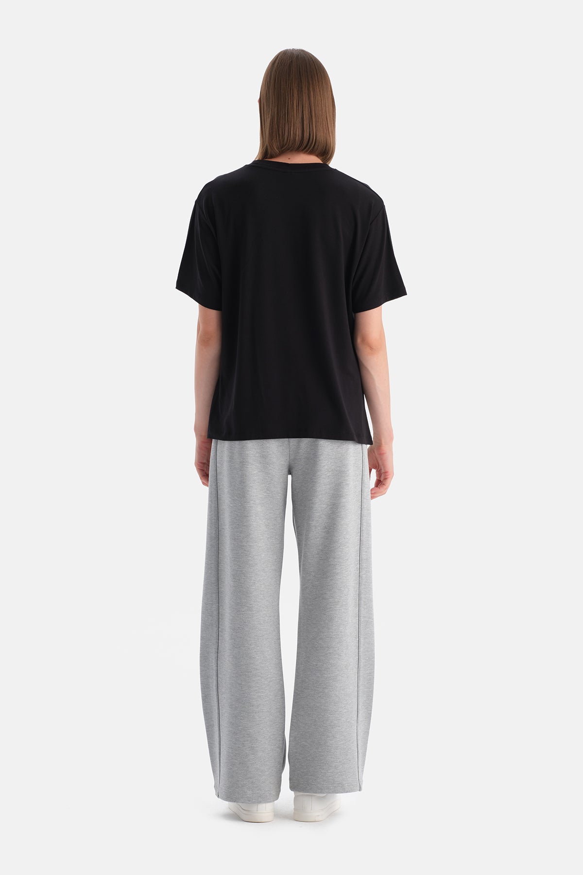 Siyah Kadın Bisiklet Yaka Tişört