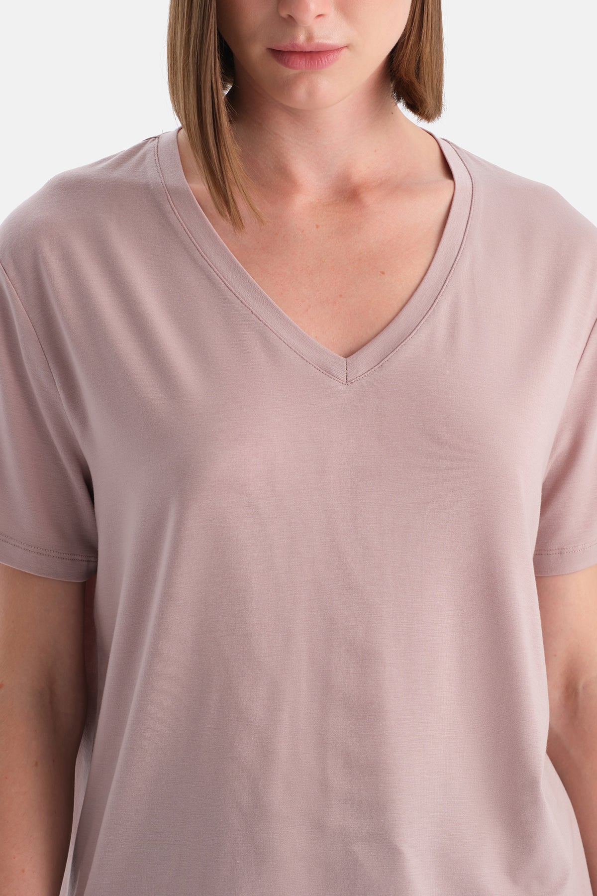Pudra Kadın V Yaka Tişört