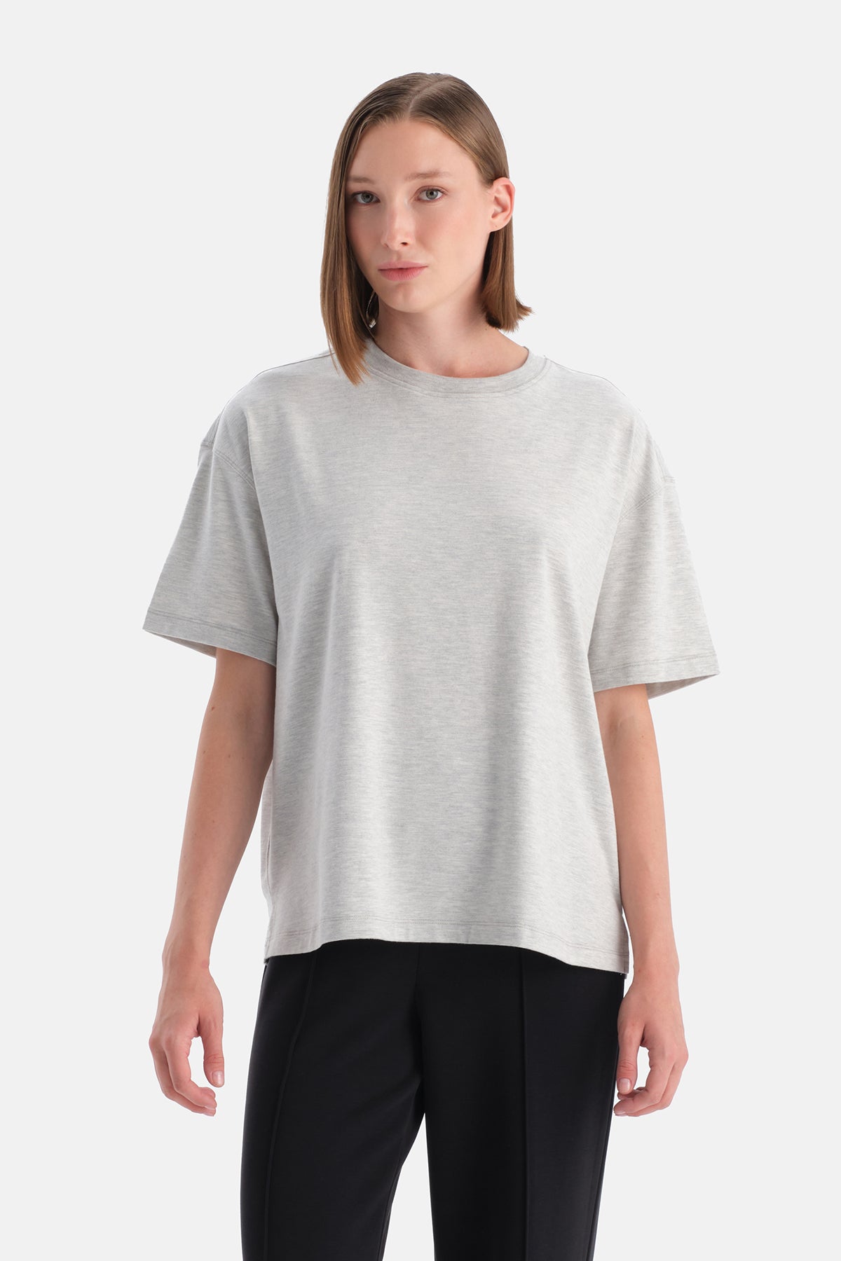 Gri Melanj Kadın Bisiklet Yaka Tişört