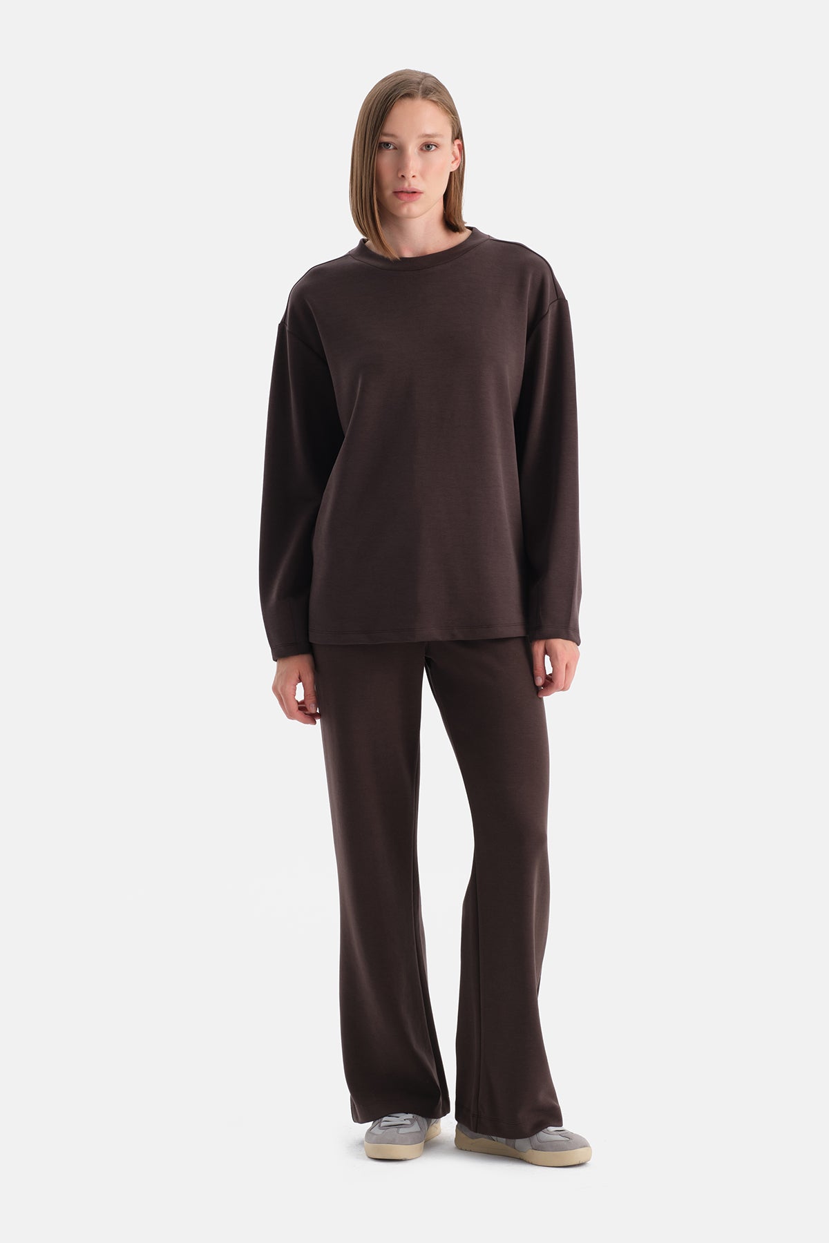 Koyu Kahve Gizli Fermuarlı Modal Pantolon