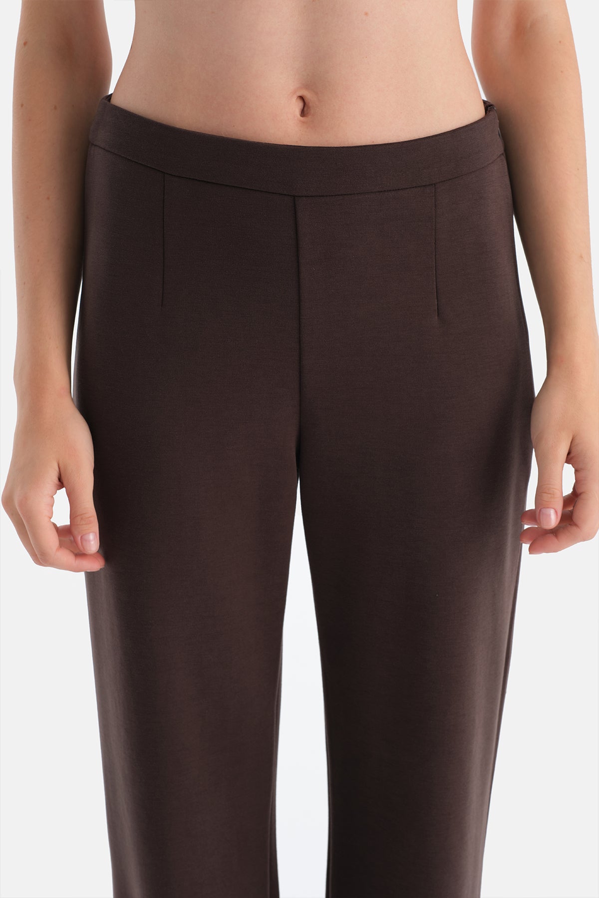 Koyu Kahve Gizli Fermuarlı Modal Pantolon