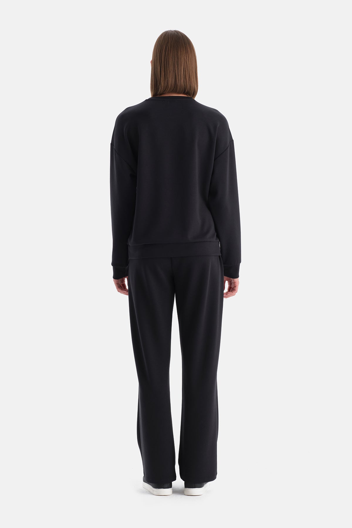 Siyah Bol Paça Basic Modal Pantolon