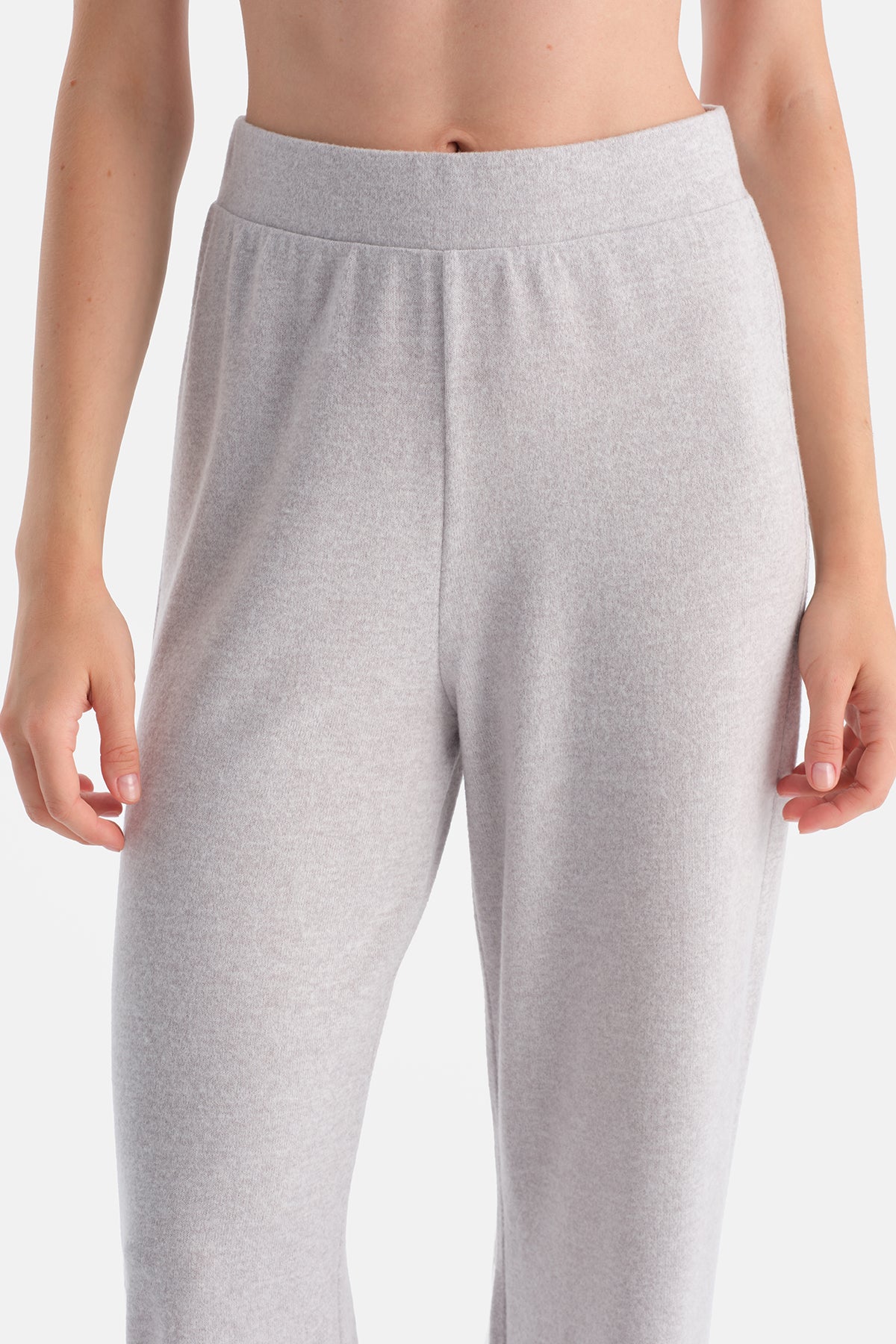 Gri Melanj Yüksek Bel Bol Paça Basic Pantolon