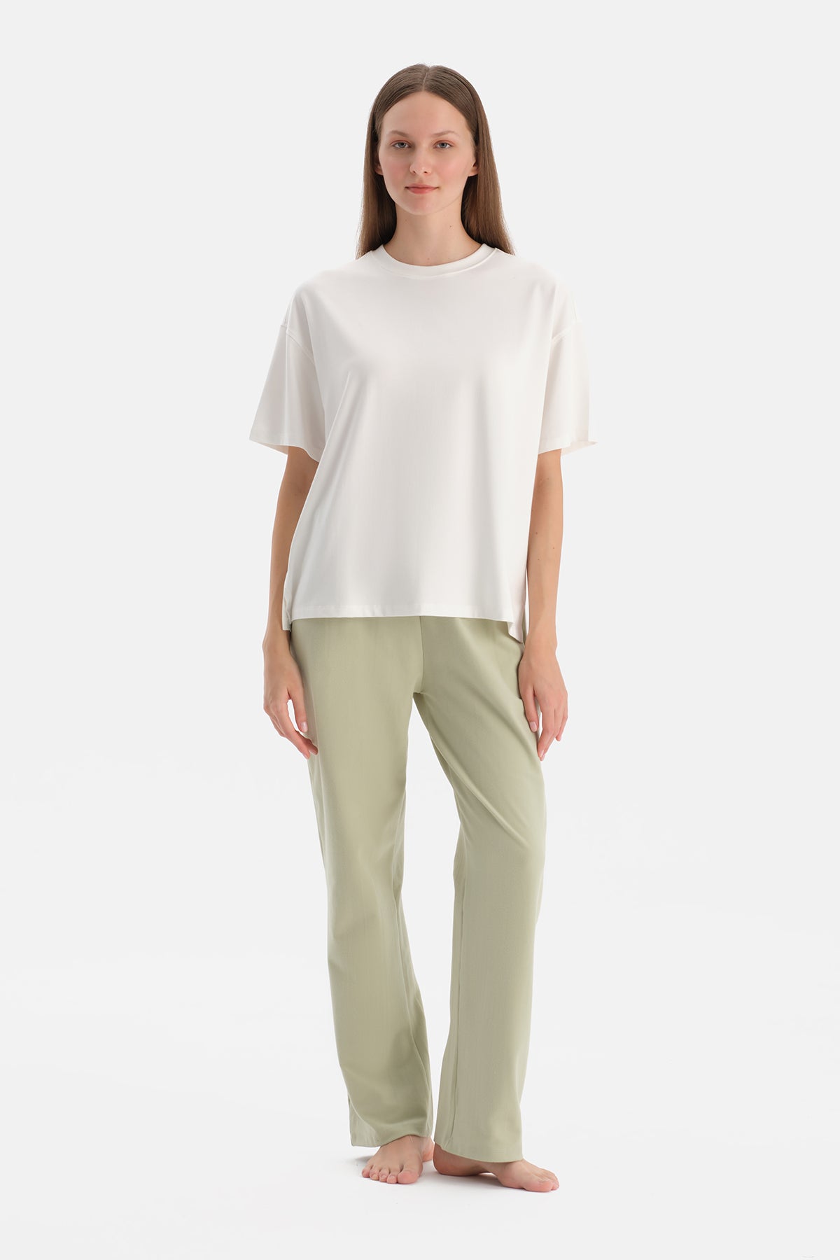 Açık Yeşil Örme Pantalon