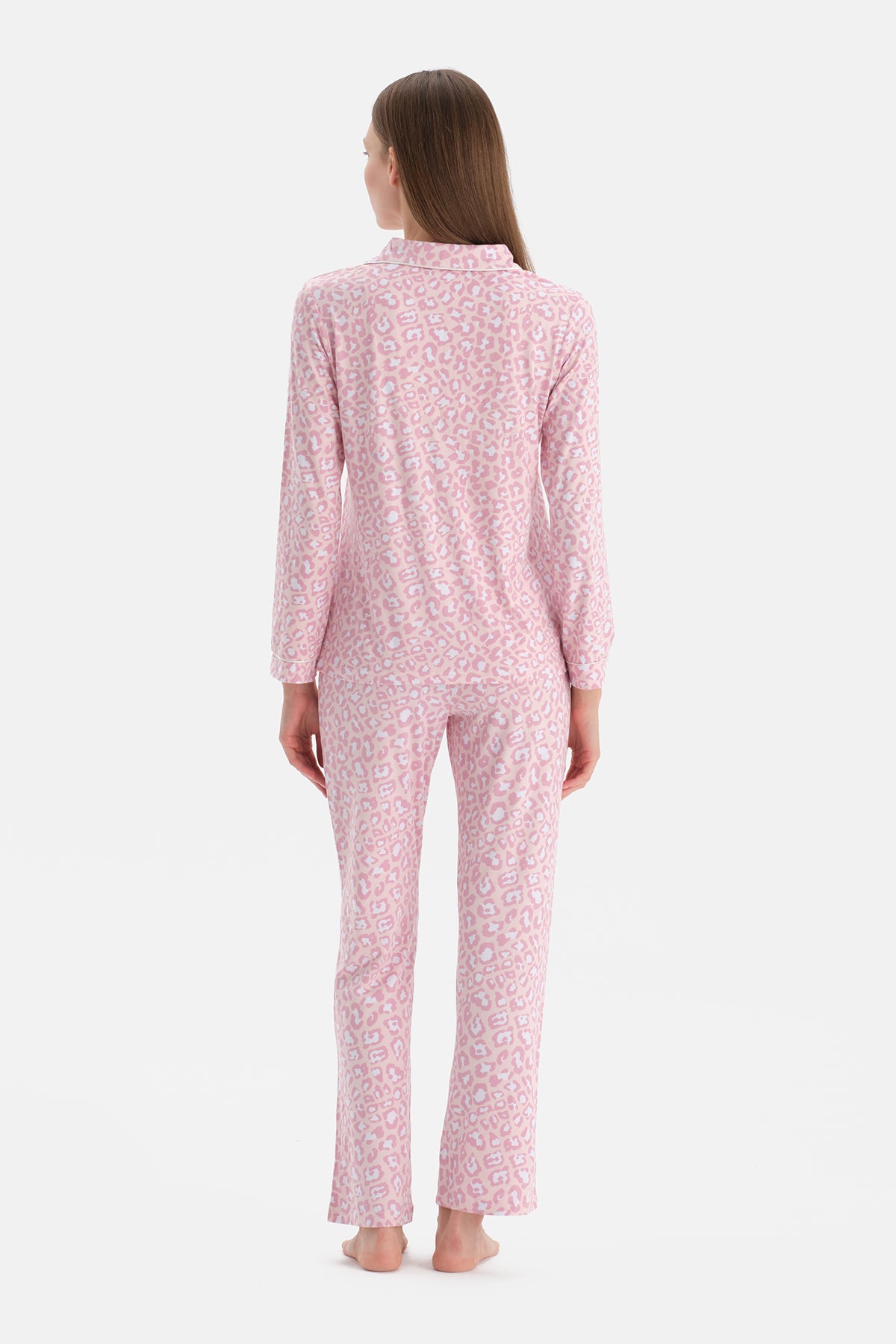 Açık Pembe Leopar Desenli Termal Pijama Takımı