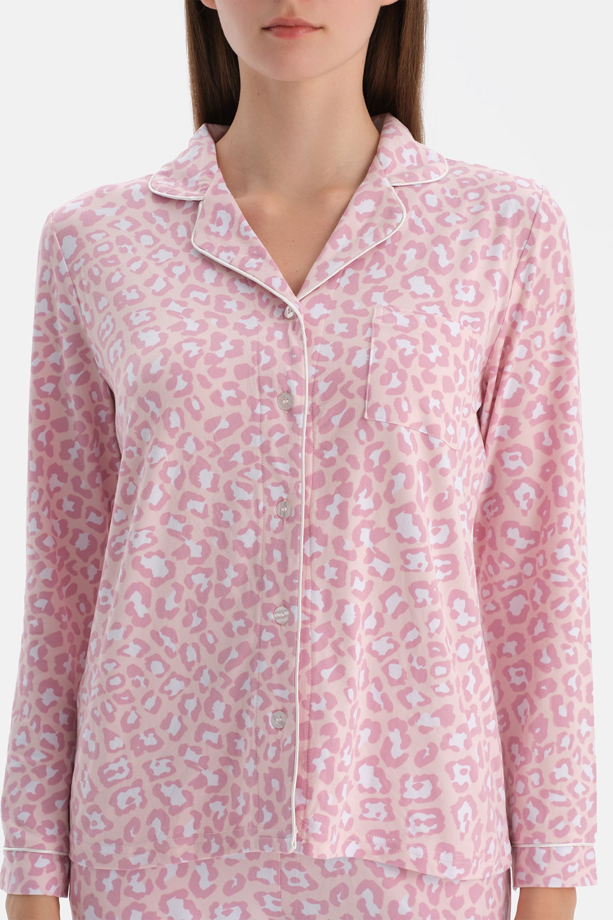 Açık Pembe Leopar Desenli Termal Pijama Takımı