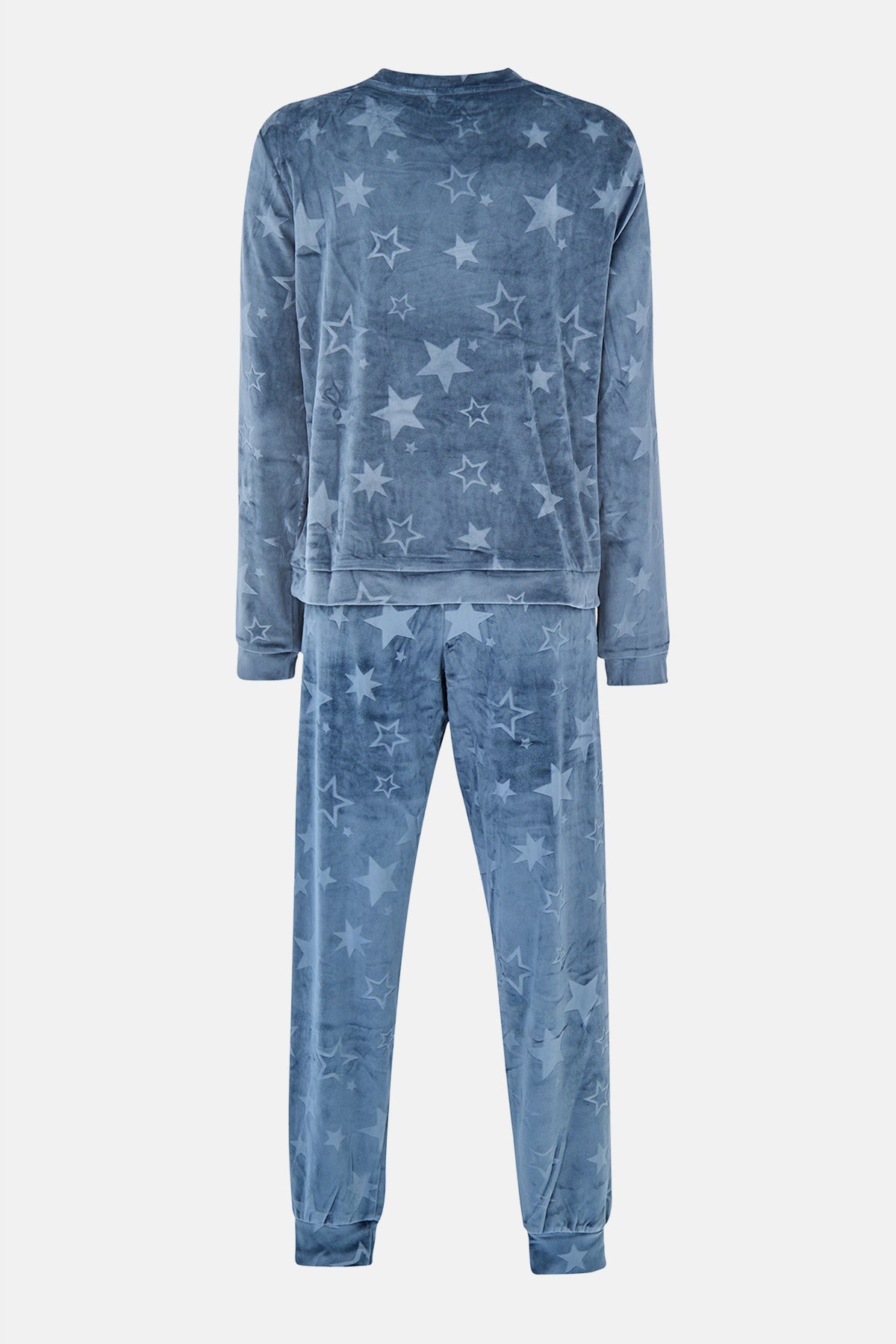 Lacivert Gofre Yıldız Baskılı Tişört Pantolon Pijama Takımı