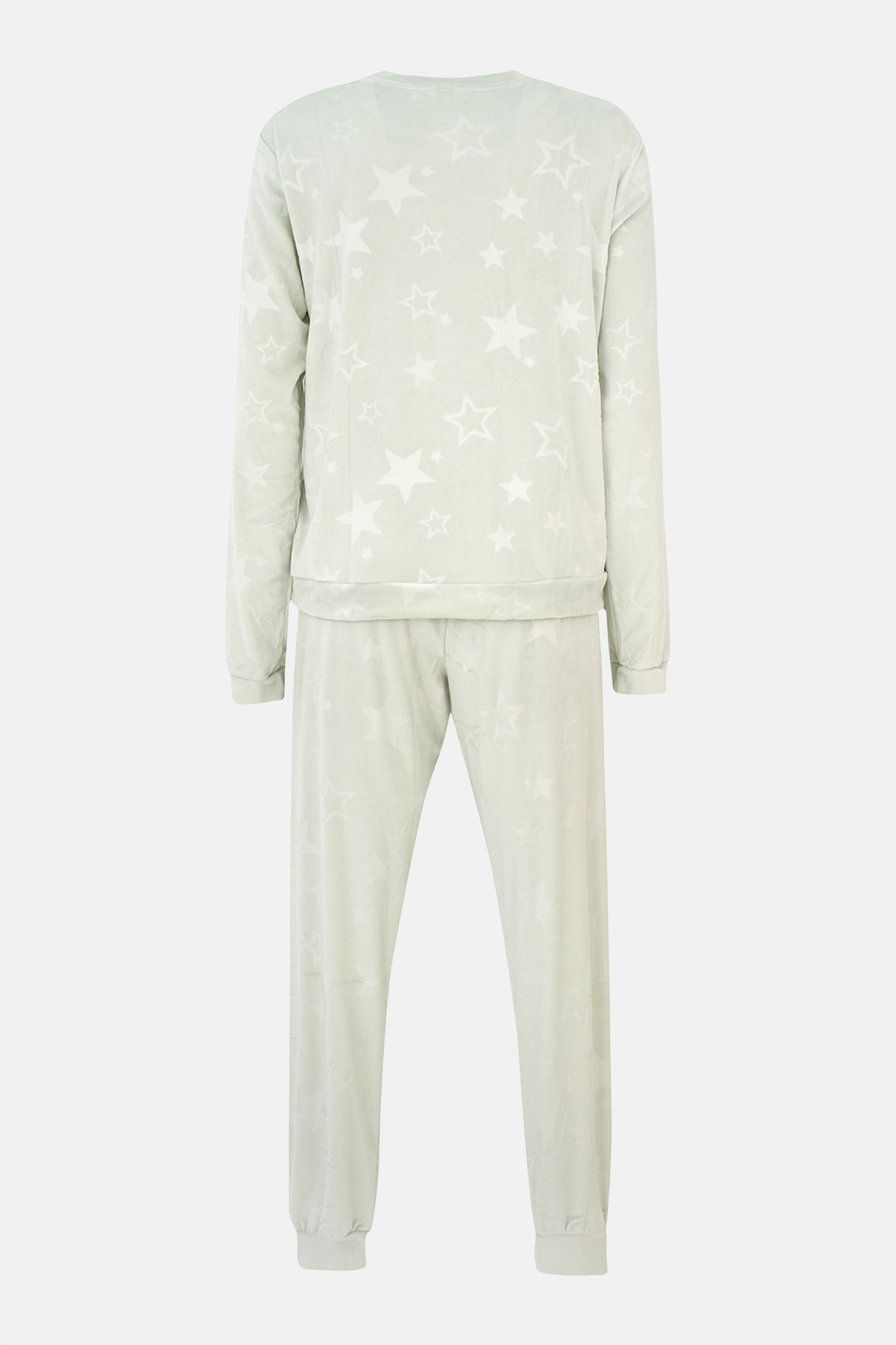 Su Yeşili Gofre Yıldız Baskılı Tişört Pantolon Pijama Takımı