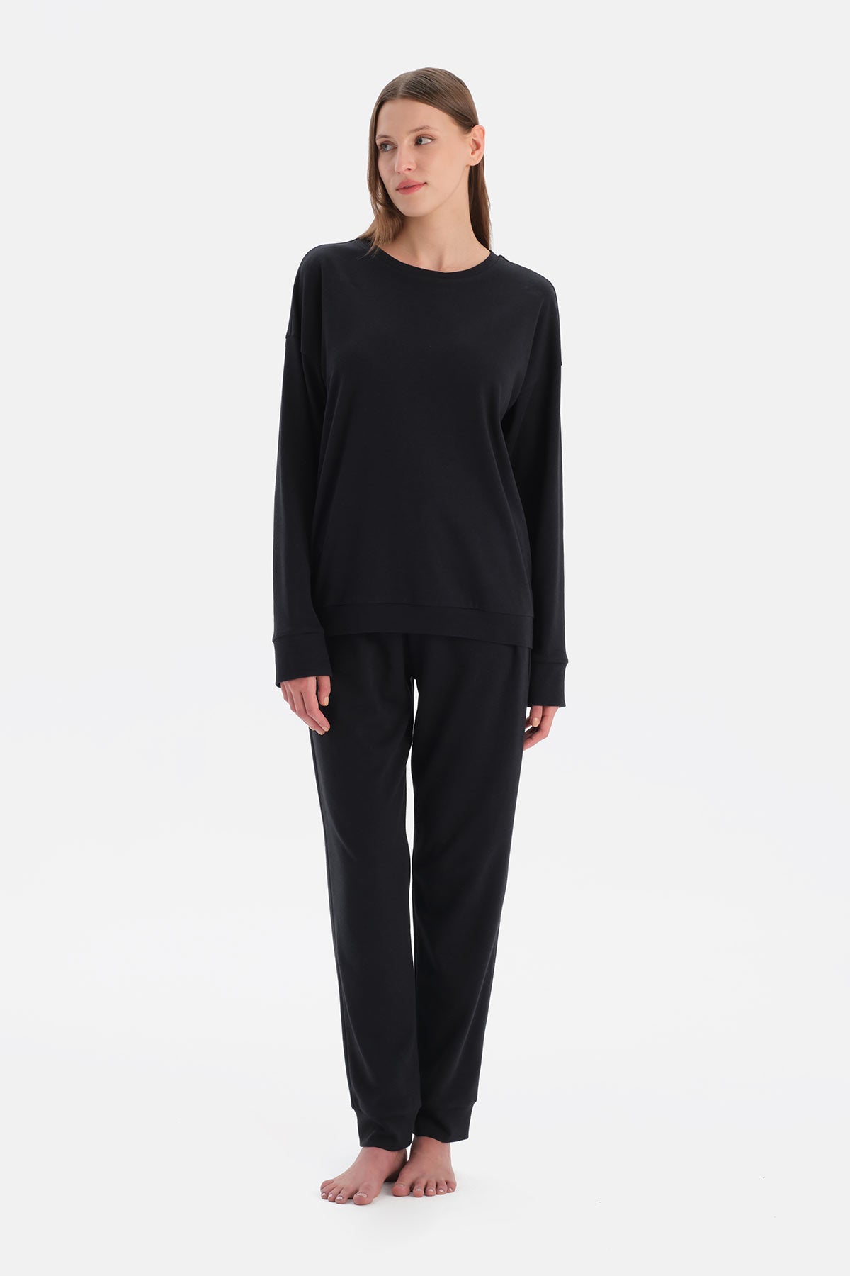 Siyah Bisiklet Yaka Jogger Paça Celliant Pijama Takımı