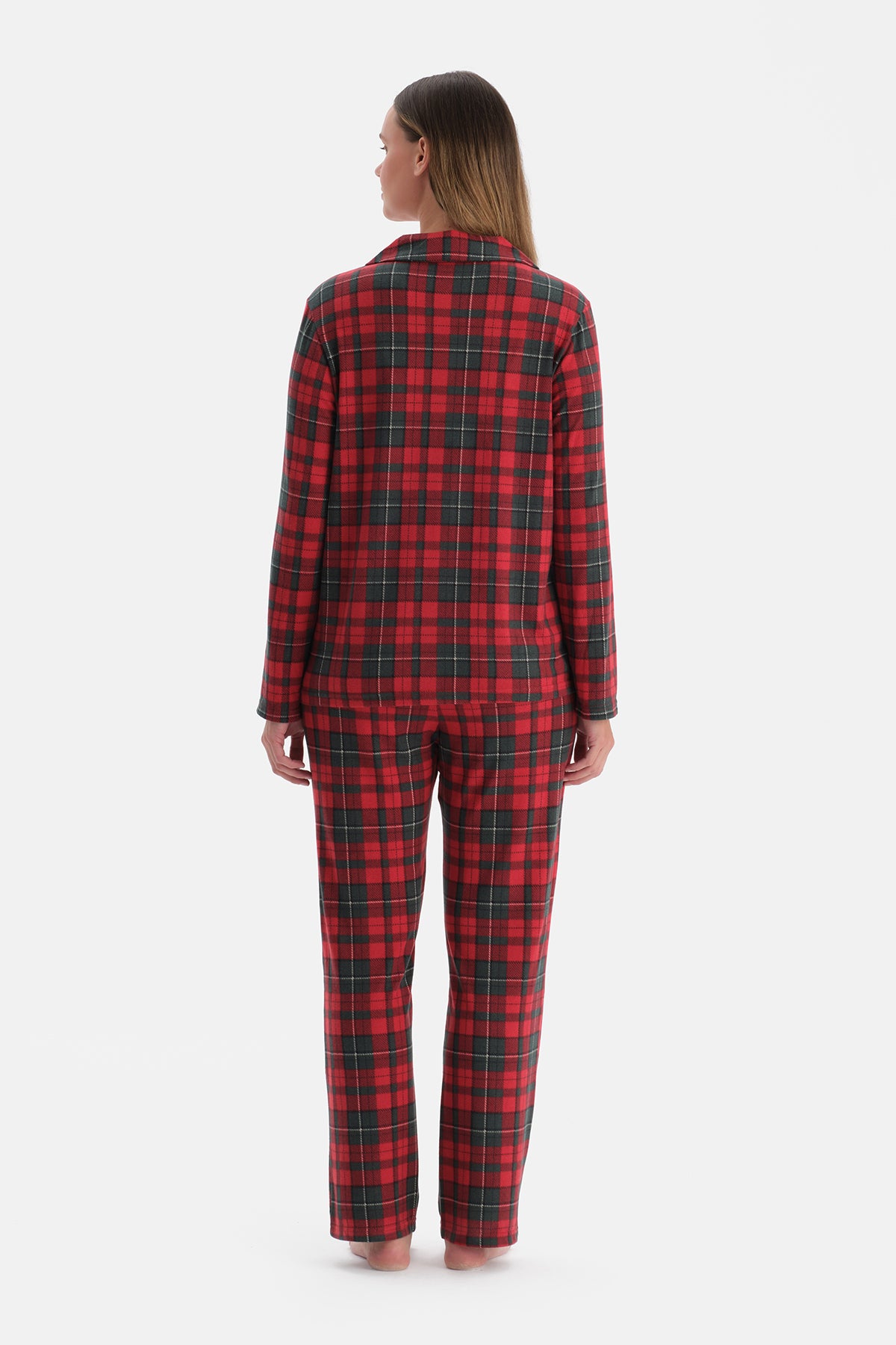 Kırmızı Ekoseli Termal Gömlek Pantolon Pijama Takımı