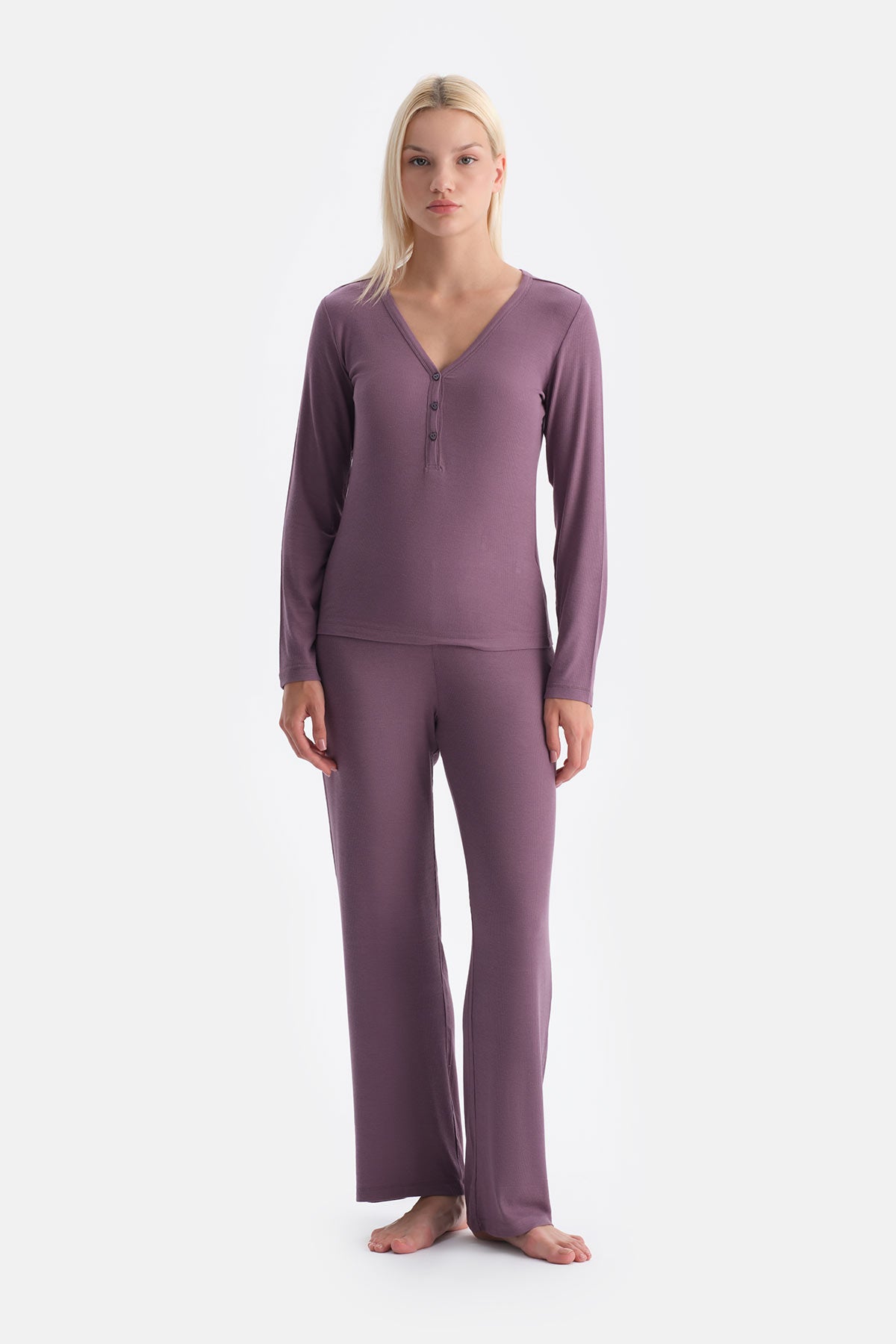 Mürdüm Uzun Kollu Kaşkore Tişört Pantolon Takım