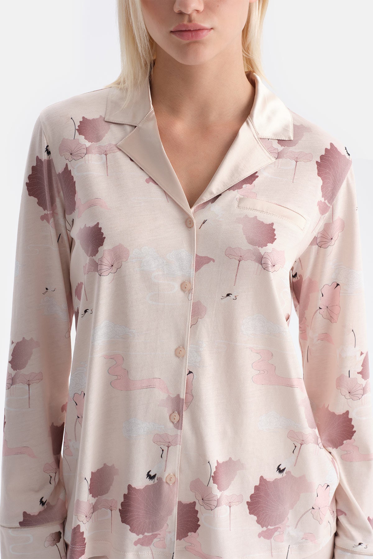 Somon Çiçek Desenli Gömlek Pantolon Takım