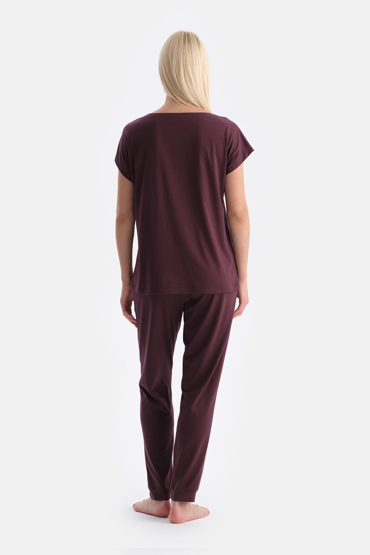 Mürdüm Kayık Yaka Tişört Pantolon Takım