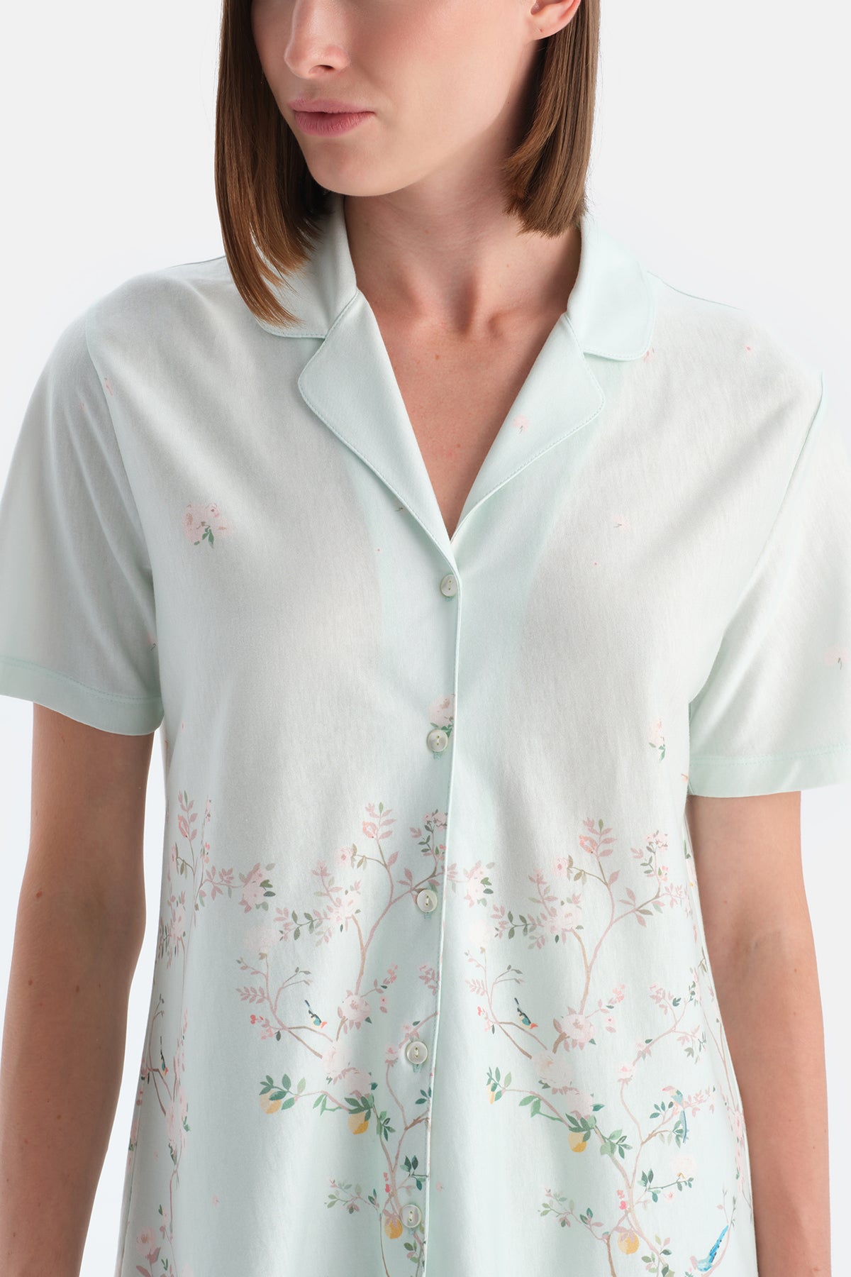 Açık Mavi Çiçek Desenli Gömlek Pantolon Takım