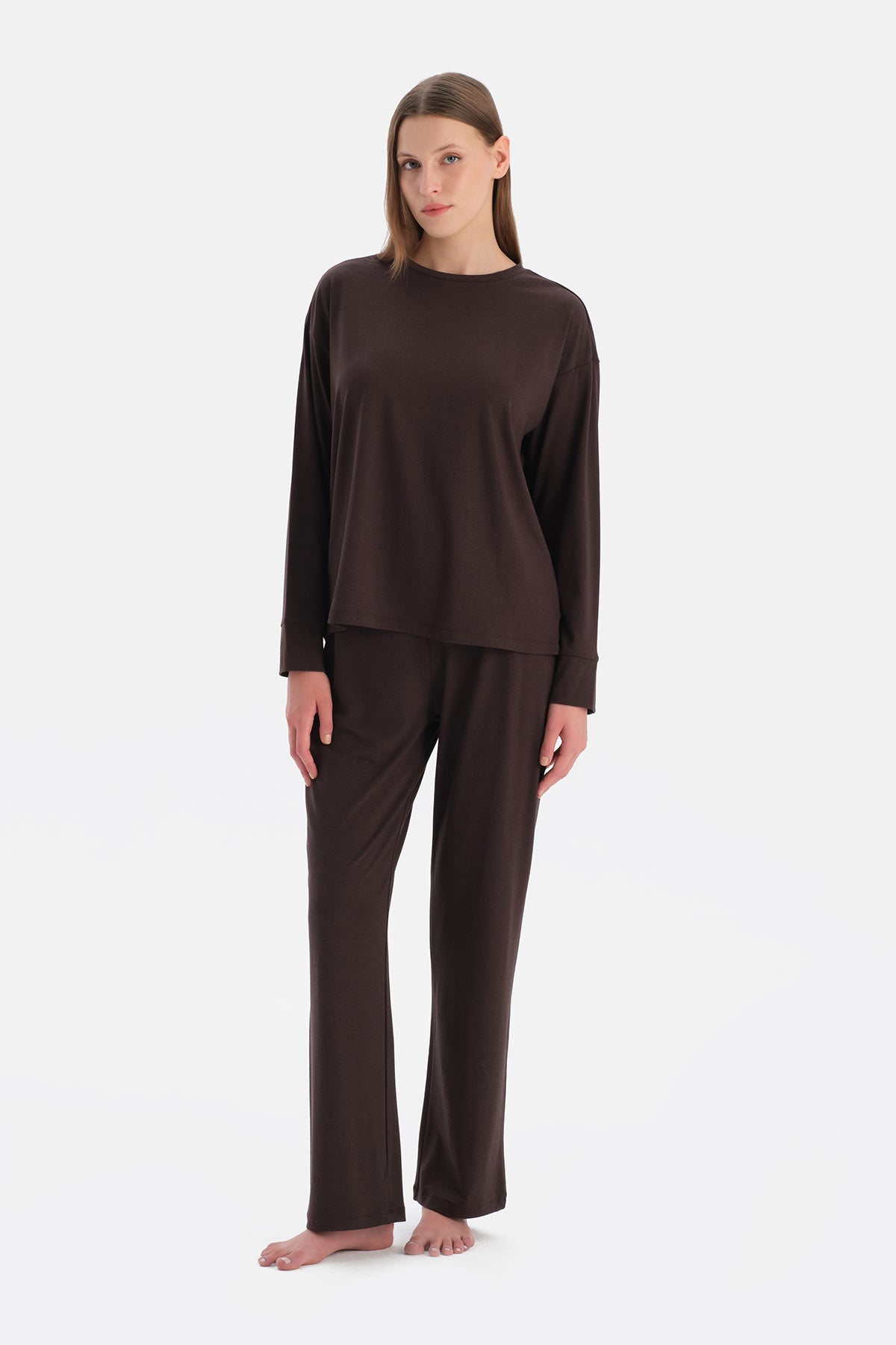 Koyu Kahve Soft Touch Tişört Pantolon Takım