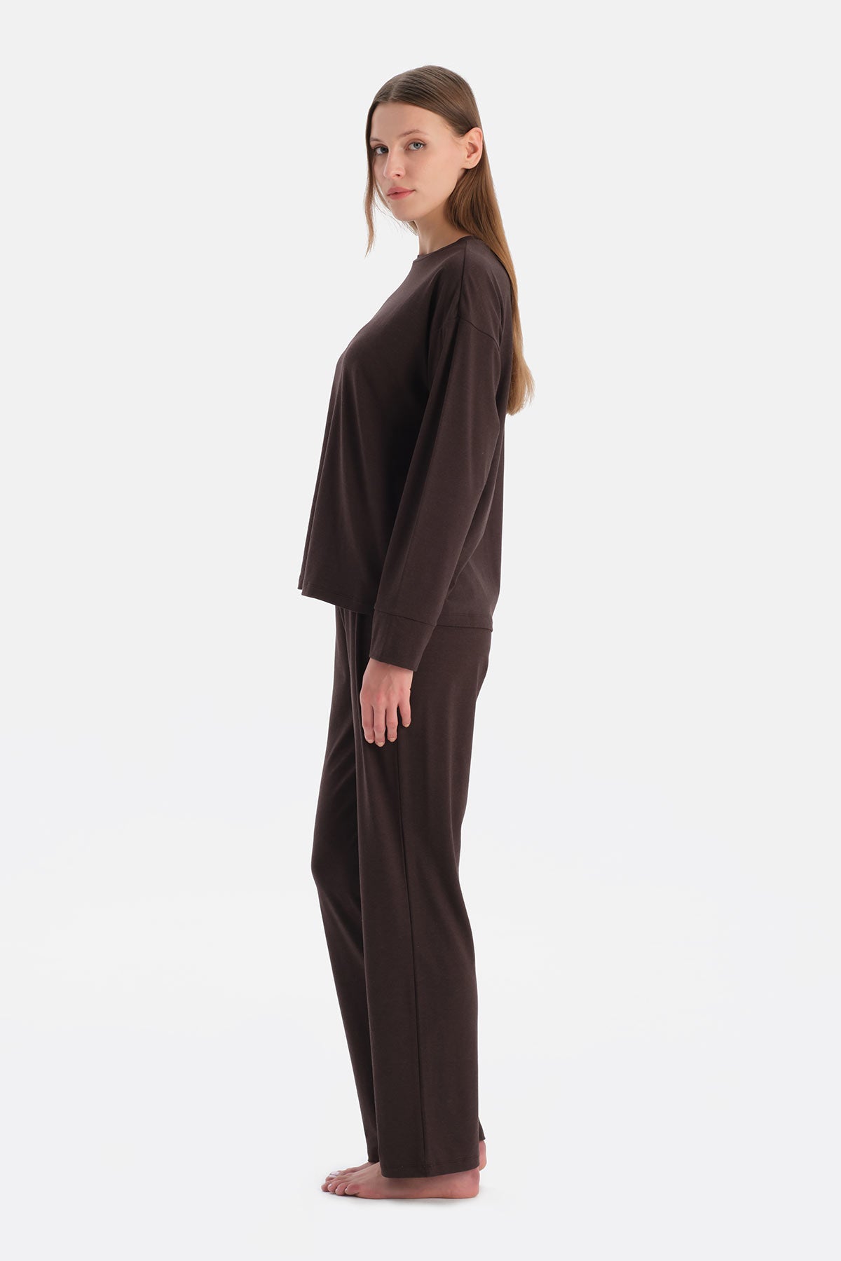 Koyu Kahve Soft Touch Tişört Pantolon Takım