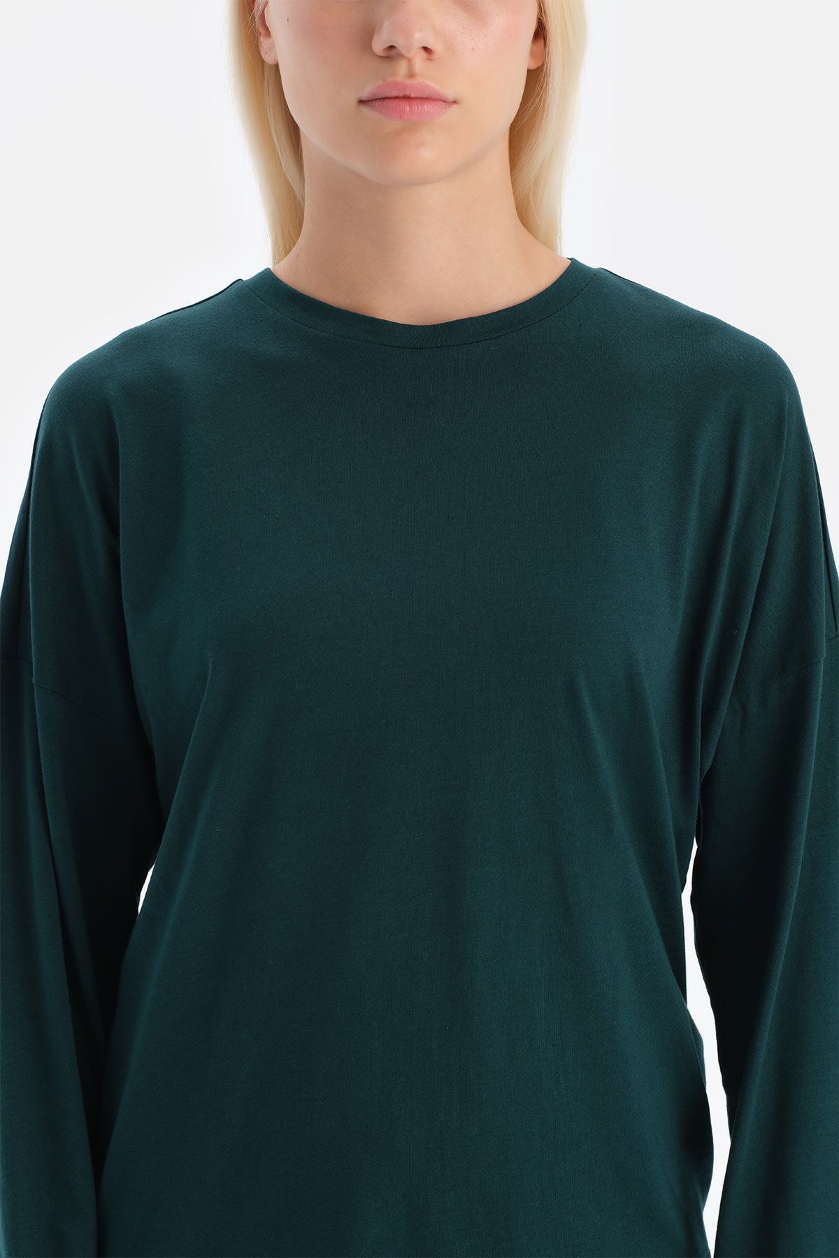 Koyu Yeşil Kayık Yaka Penye Modal Tişört Pantolon Takım