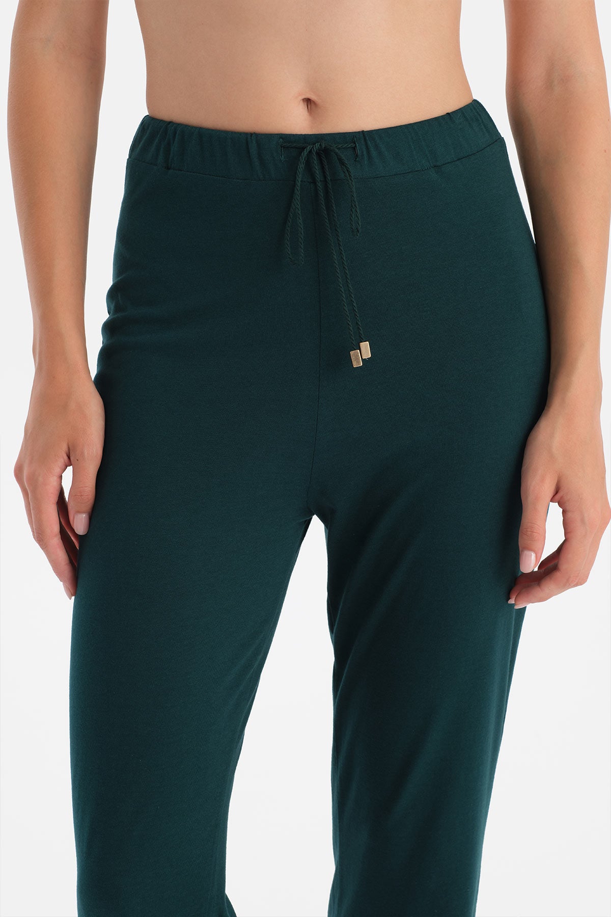 Koyu Yeşil Kayık Yaka Penye Modal Tişört Pantolon Takım