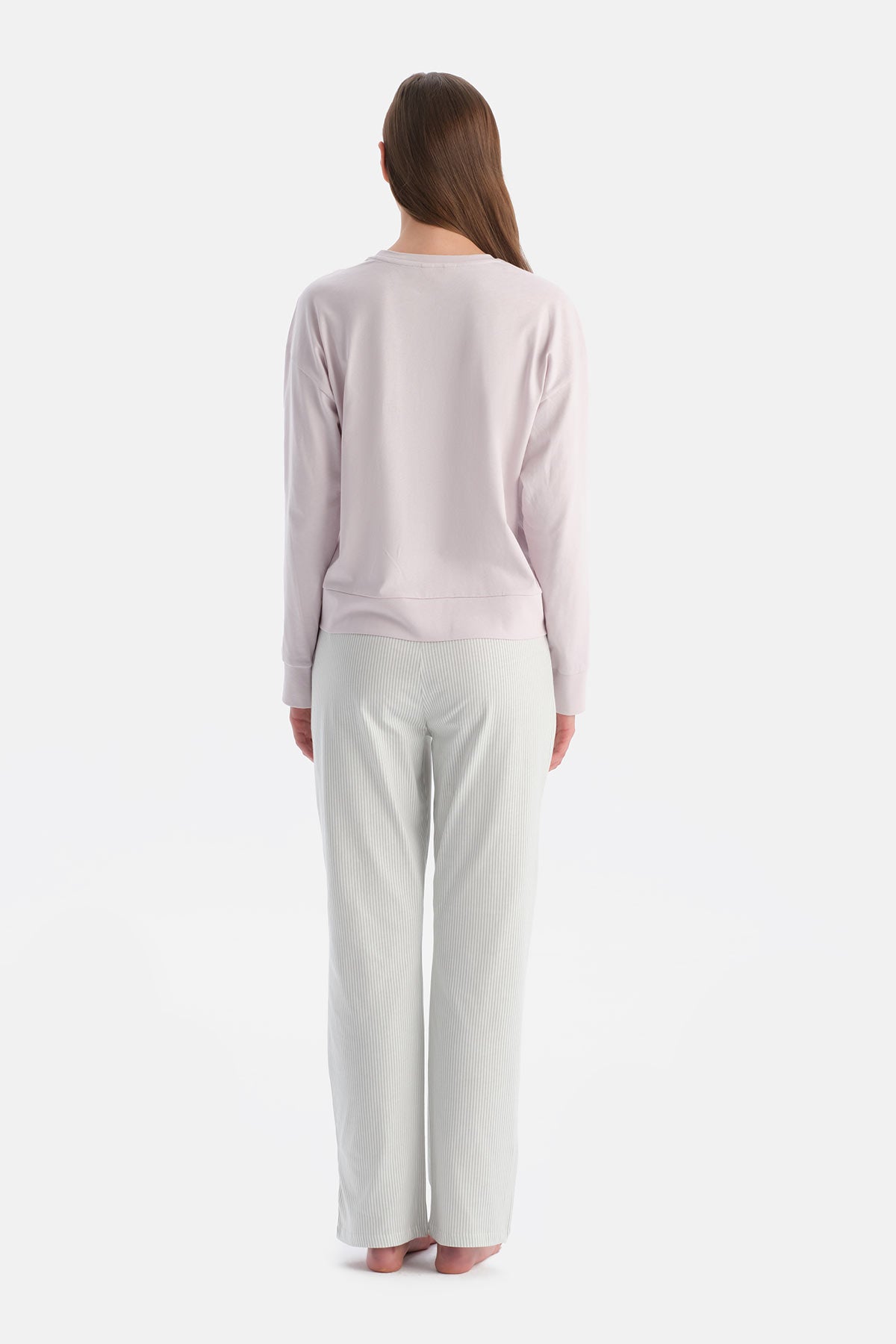 Açık Lila Baskılı Uzun Kollu Tişört Pantolon Takım