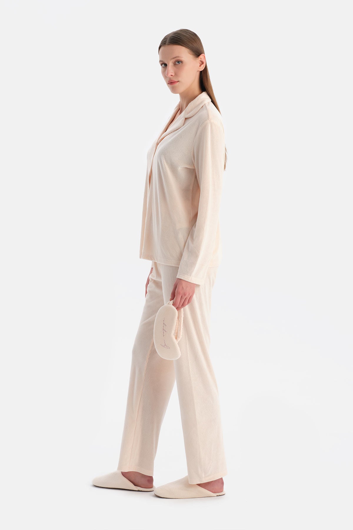 Mürdüm Travel Ribli Kadife Gömlek Pantolon Pijama Seti